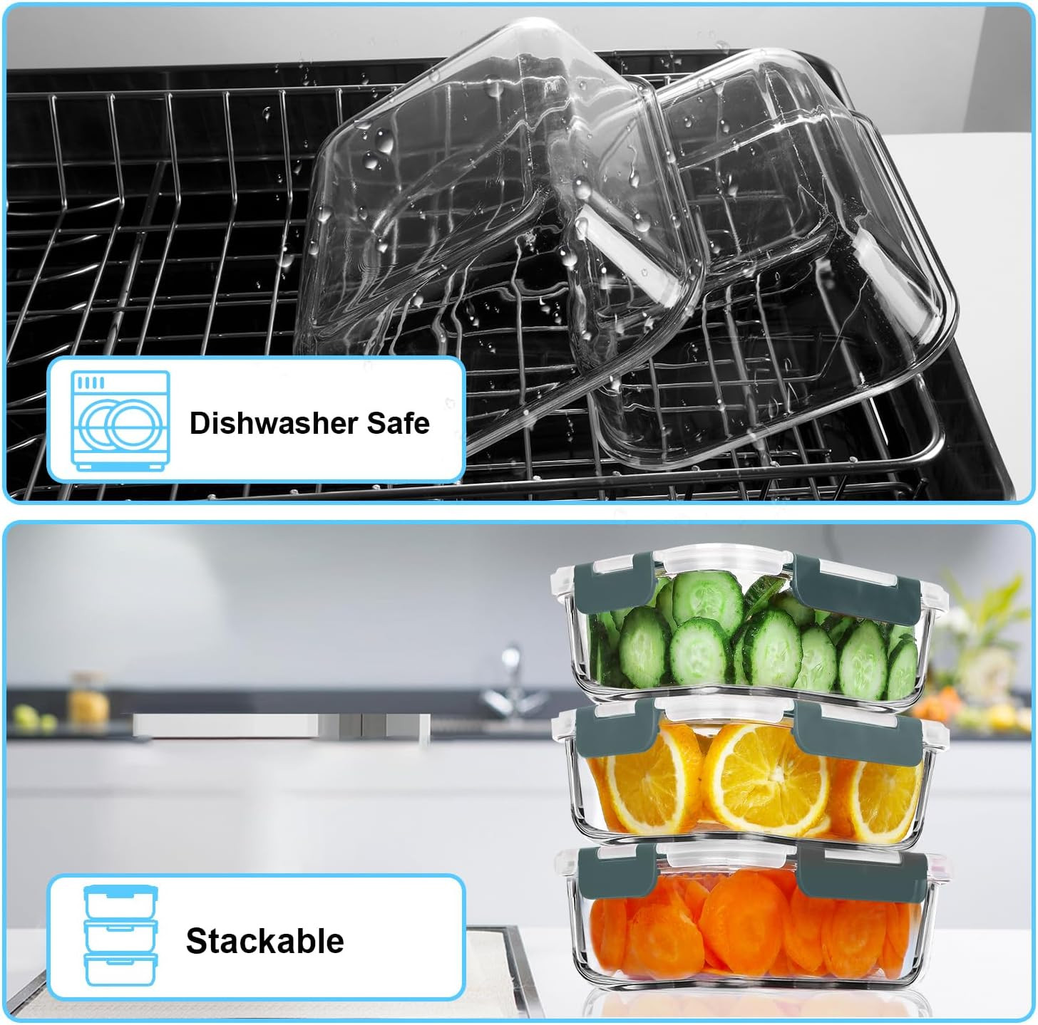 5 Pack 36 OZ Glass Meal Prep Containers, Airtight Glass Lunch Containers Set, Gl