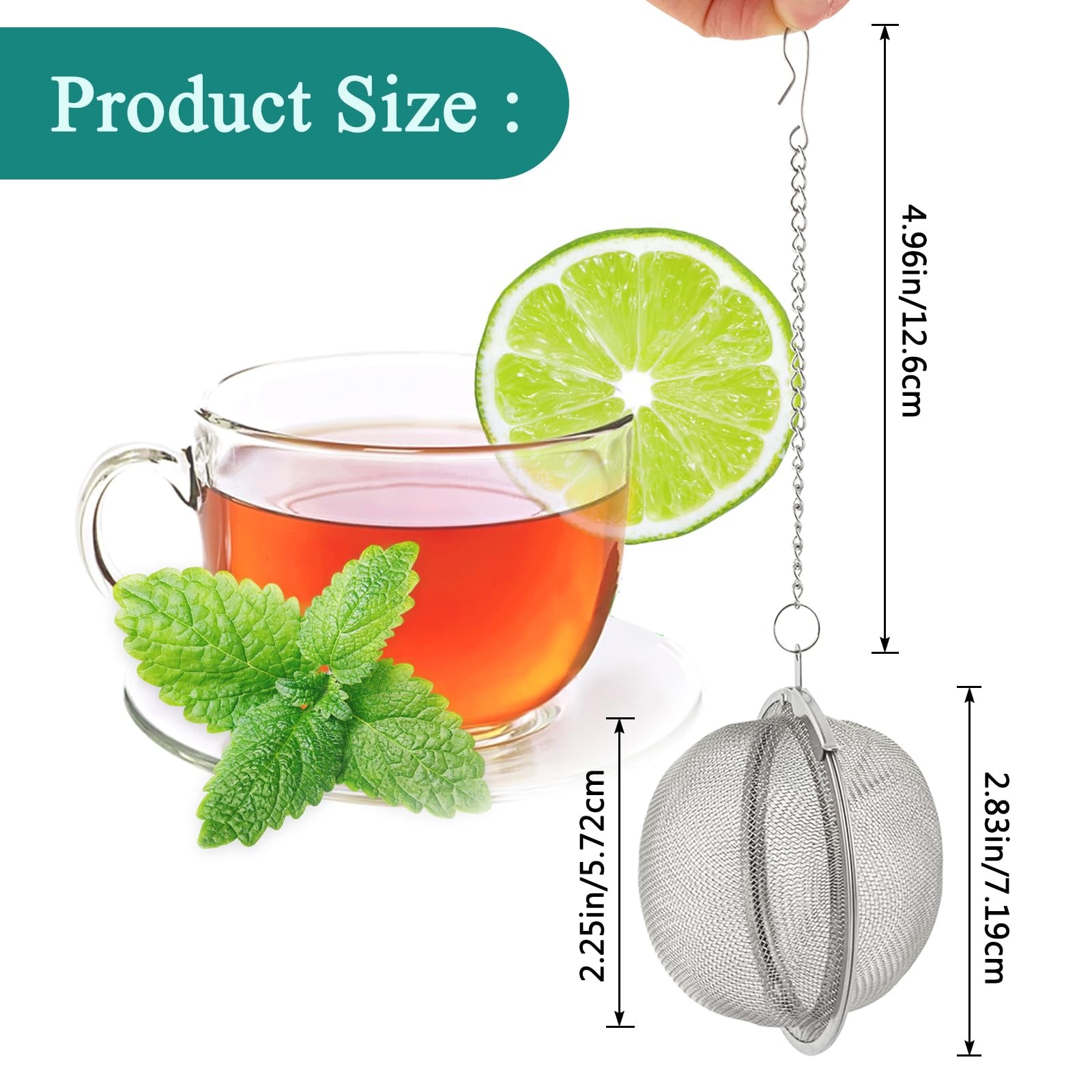 2Pcs Stainless Steel Strainer Tea Balls, 2.83in Diameter, Silver