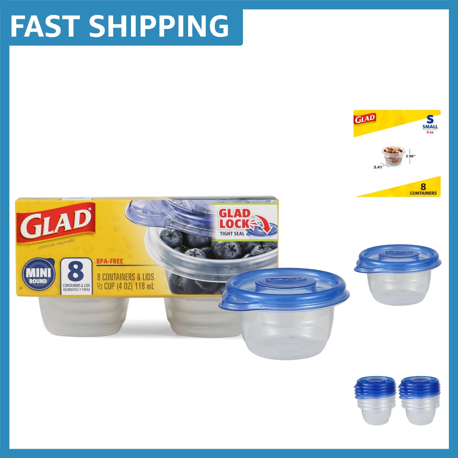 Ware 4 Oz BPA Free Mini Round Food Storage Containers – 8 Count, Airtight & L…