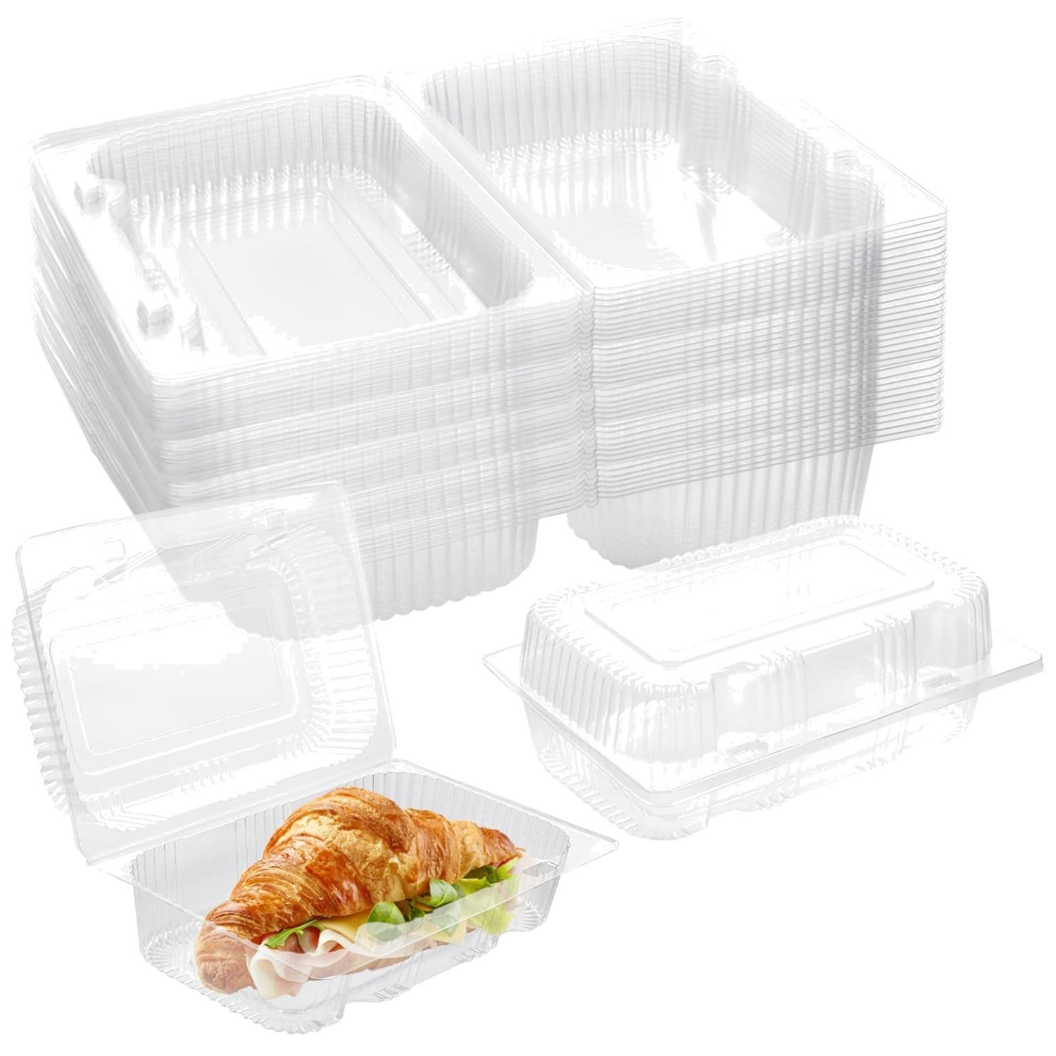 40 Pack Clear Hinged Food Containers 7.2×4.7×3 Inches