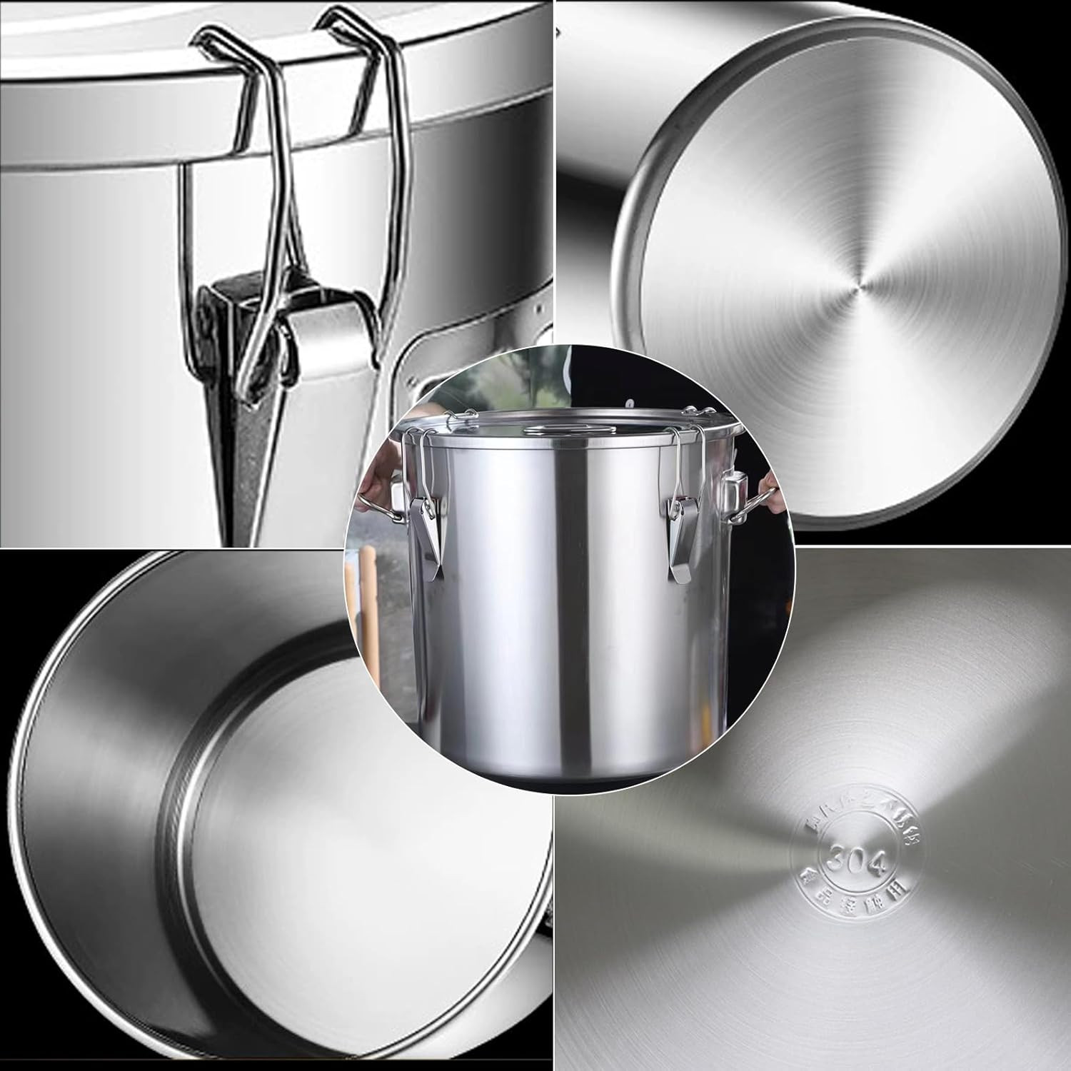304 Stainless Steel Food Storage Containers with Lids Lock Clips Airtight Contai