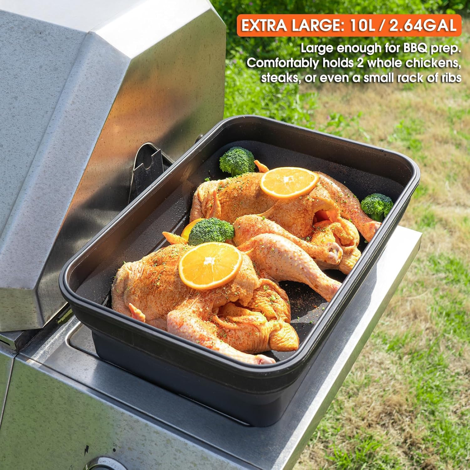Silicone Collapsible Marinating Container with Lid for Meat, 2.64Gal/10L, Extra