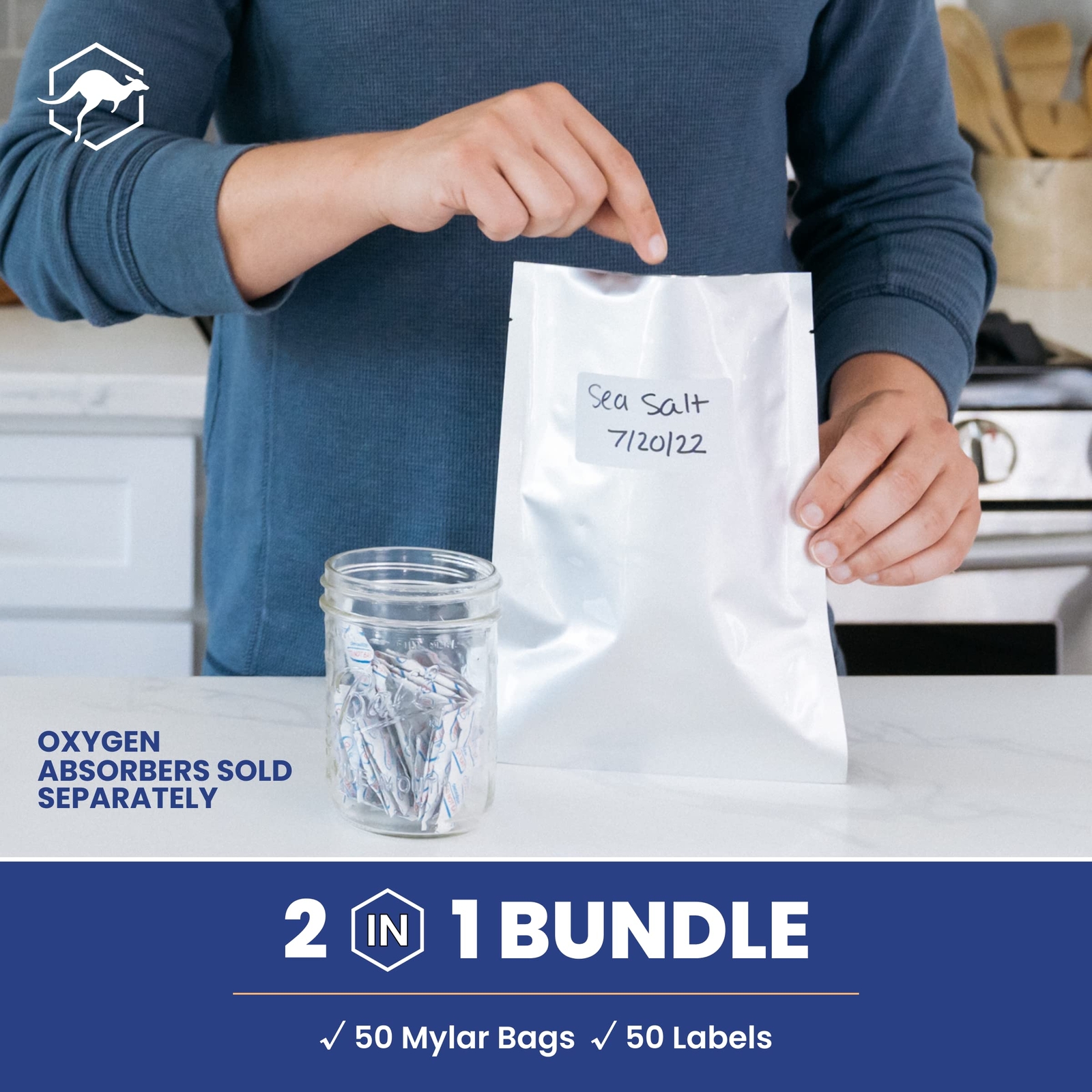 50X 1-Quart Mylar Bag Bundle – 5 Mil – 7 X 10 Mylar Bags + 50X Labels