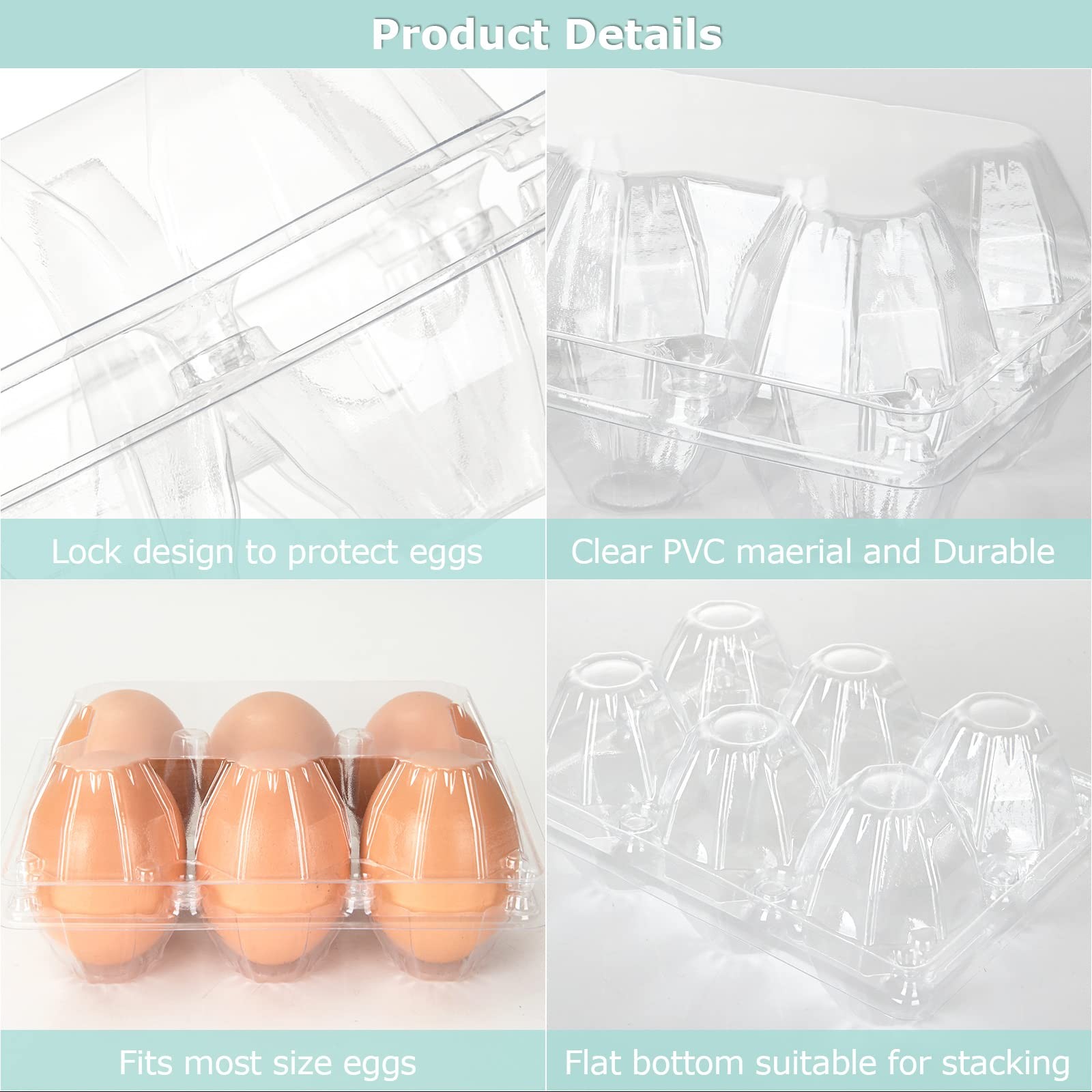 100 Pack Plastic Egg Cartons Bulk, 2×3 Egg Holders Style Holds up for 6 Eggs,…