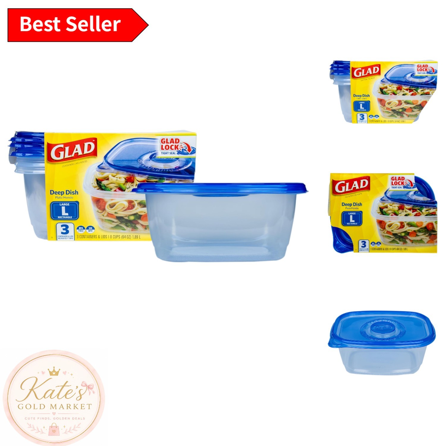Deep Rectangle Meal Prep Containers – BPA Free, Dishwasher Safe, 3 Count