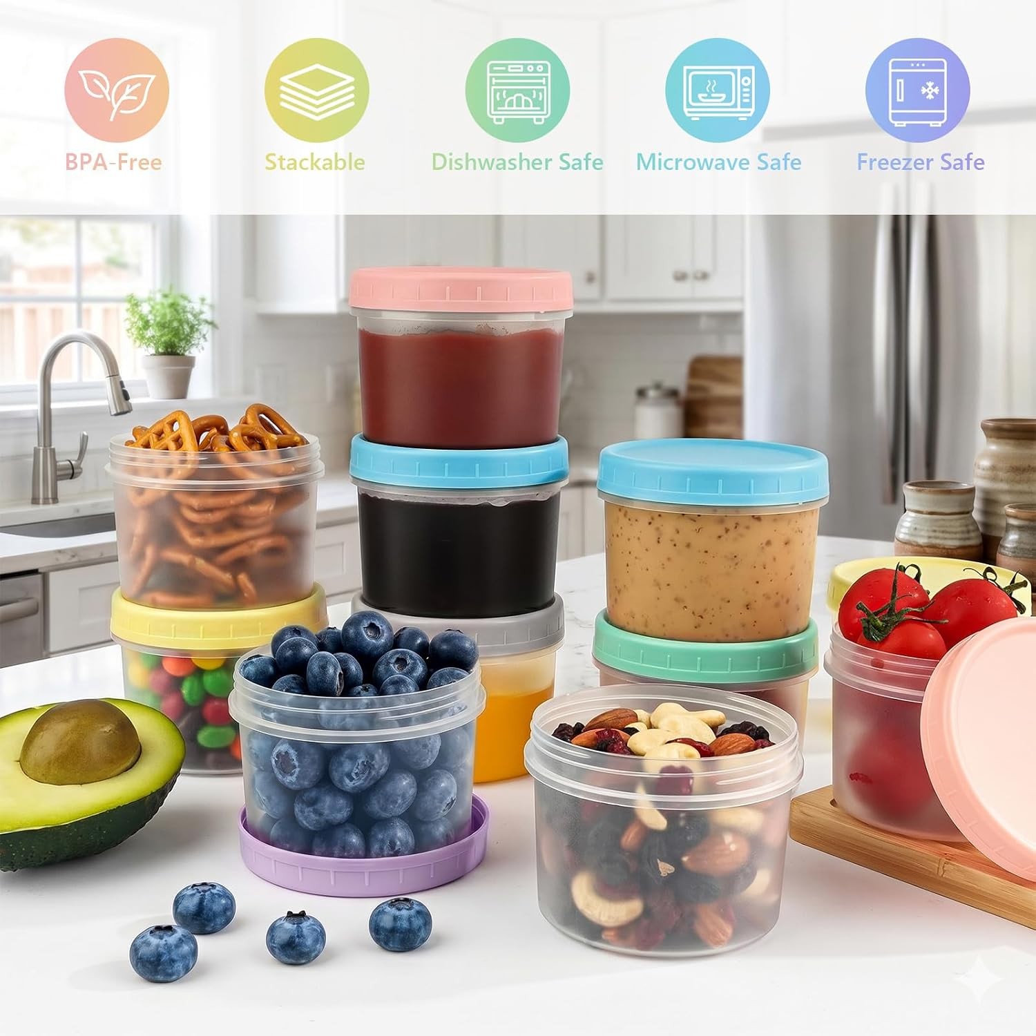 8 oz Plastic Containers with Lids, 12 Pack Small Food Storage Containers with