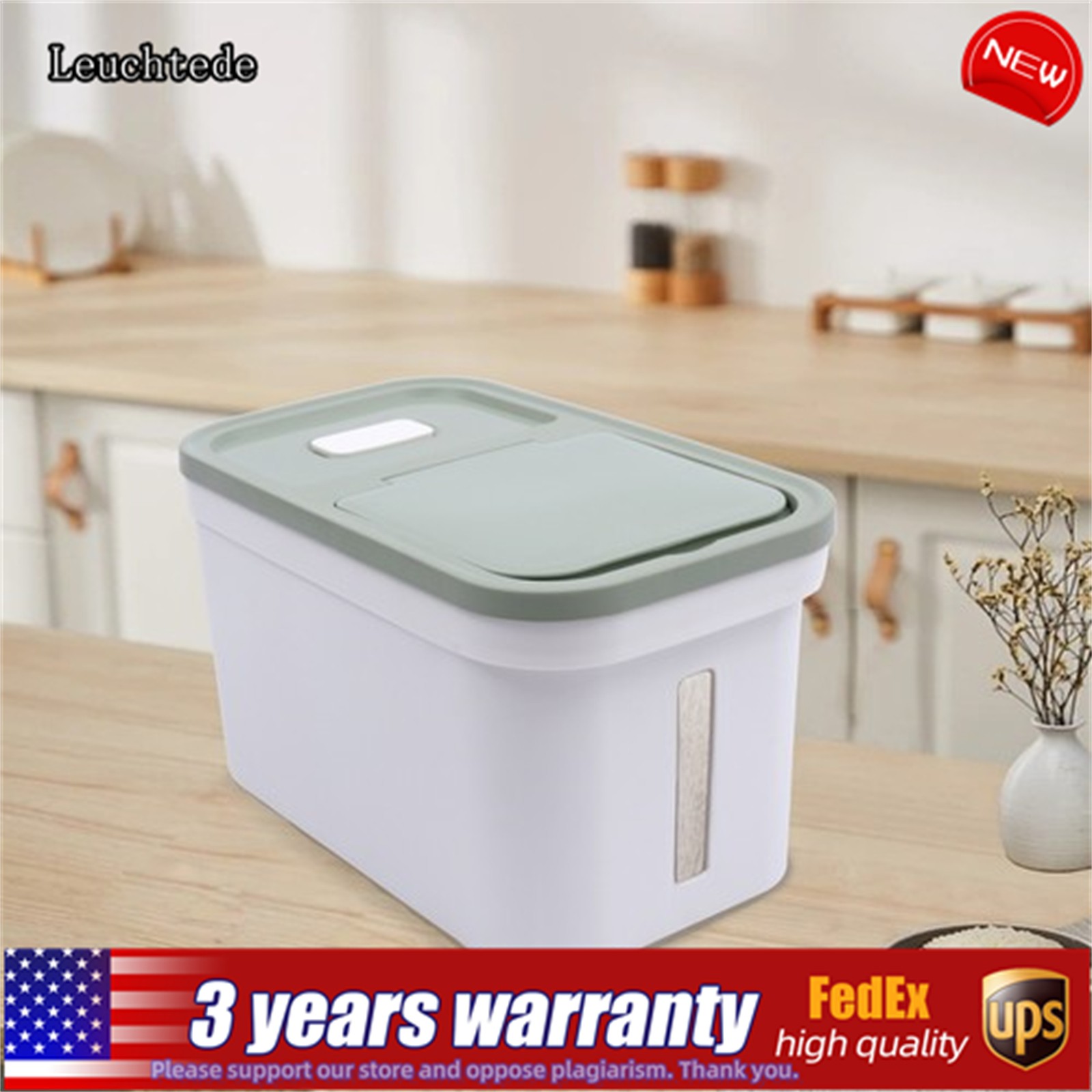 10kg Large Rice Storage Container Food Flour Airtight Box Rice Dispenser W/Cup