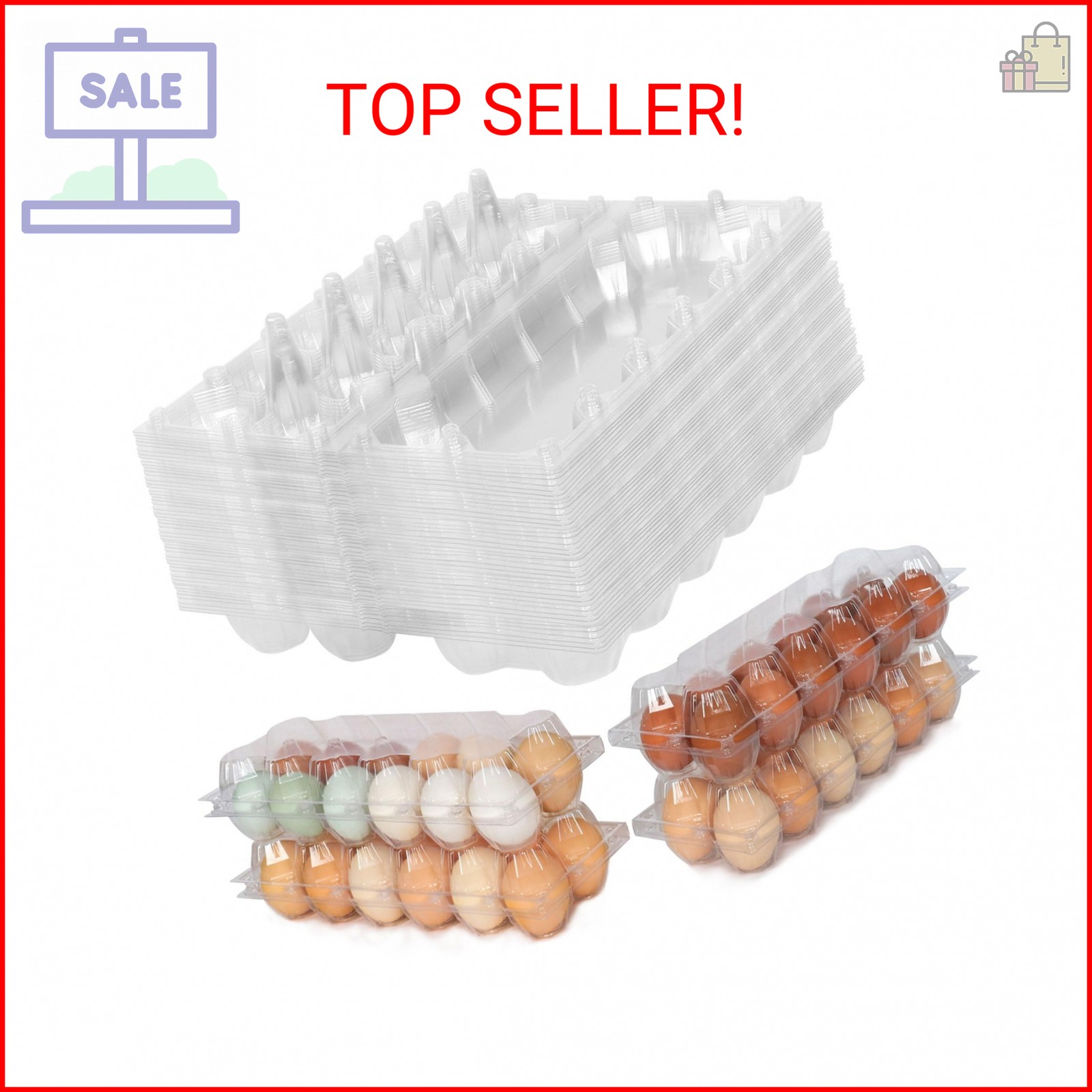 SINLUCESCE 40 Packs 12 Count Plastic Egg Cartons, 2 * 6 Grids Design, Perfect fo