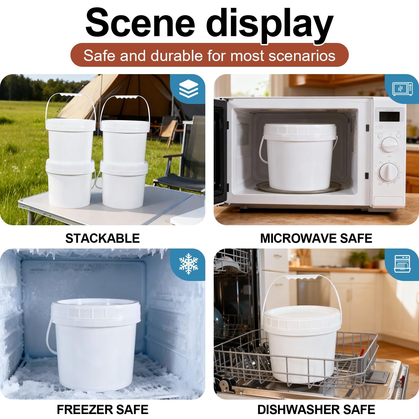 4 Pack 1 Gallon Plastic Buckets with Screw Lids & Handle, Food Grade Storage …
