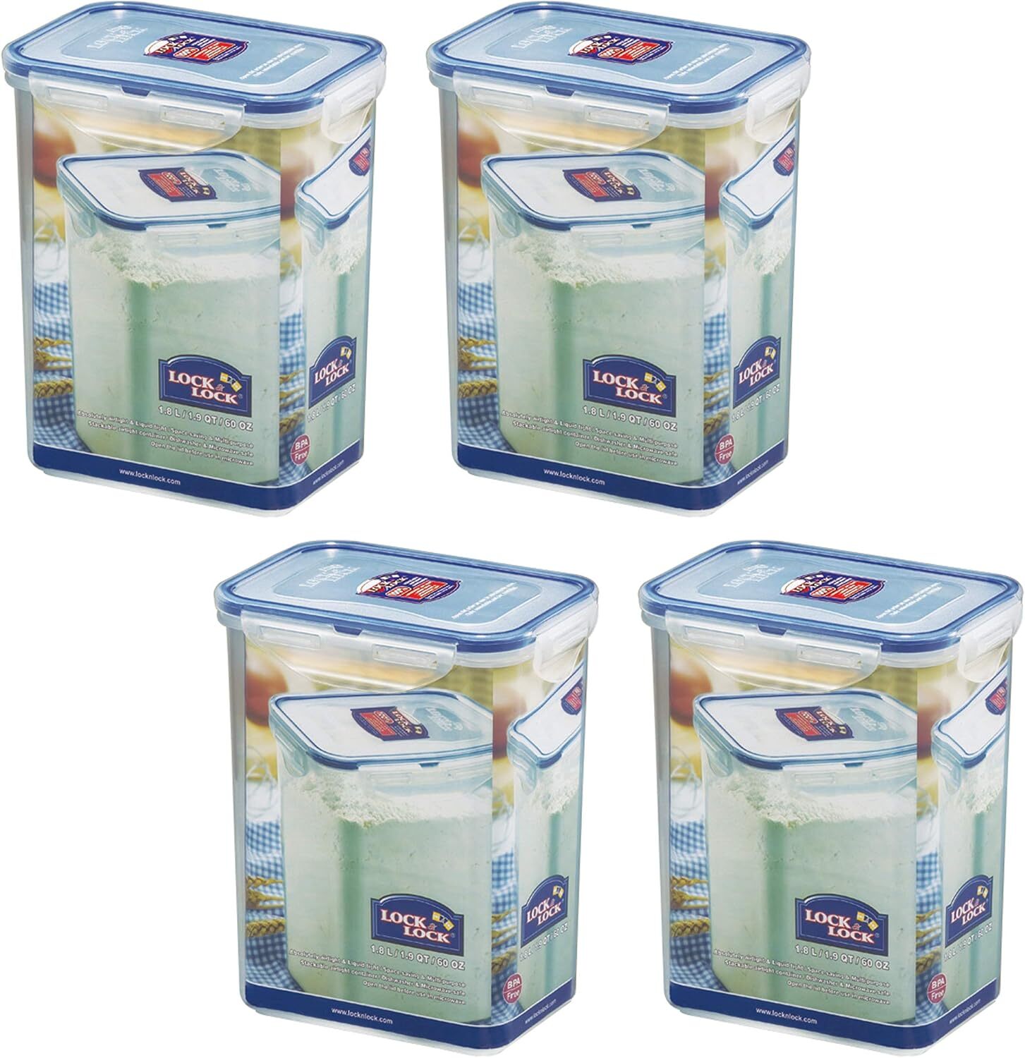 LocknLock Easy Essentials Airtight Rectangular Tall Food 4 Piece Set, Clear