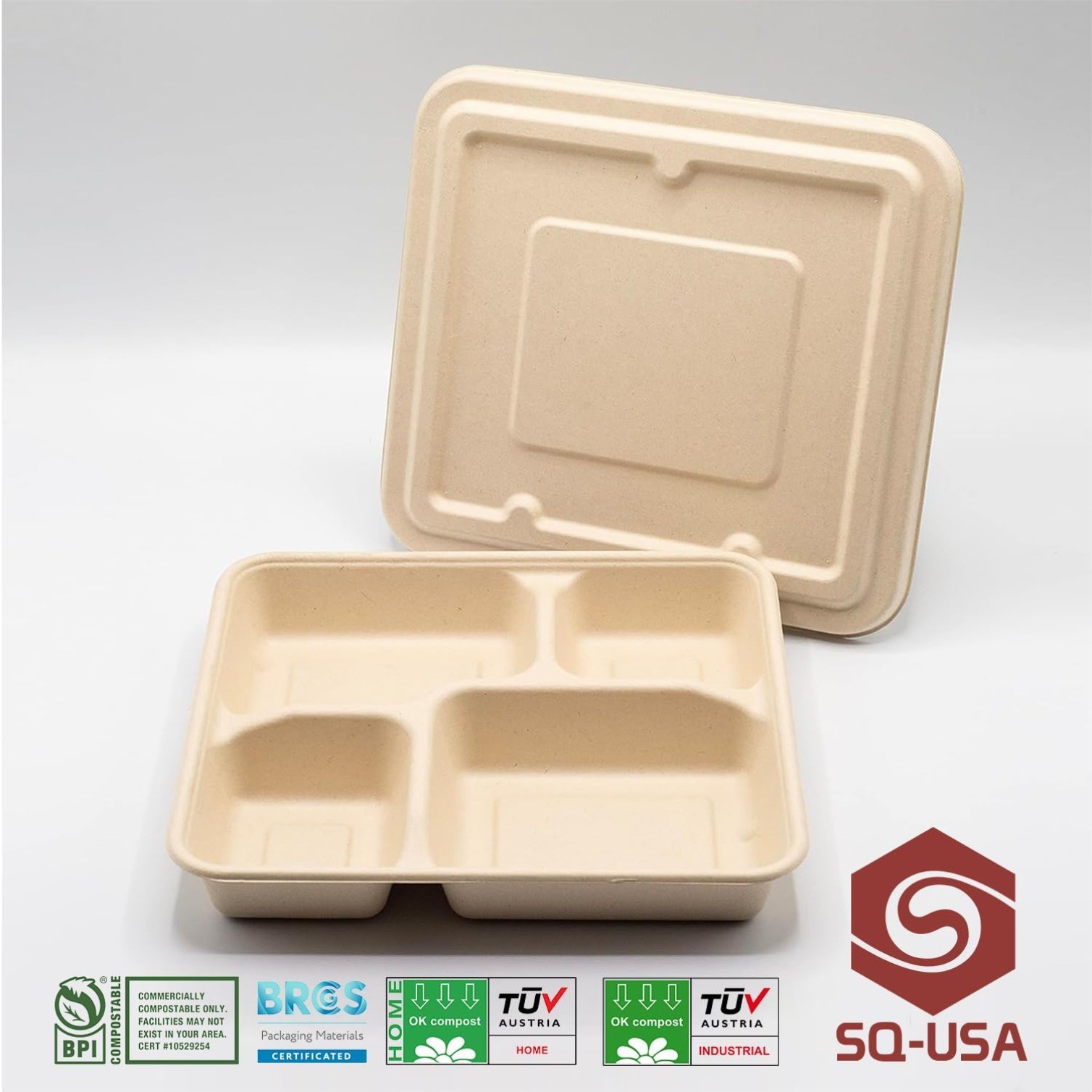 25 Pack 9X9″ 4-Compartment Meal Prep Lunch Bento Boxes with Lids,Made of Bagasse