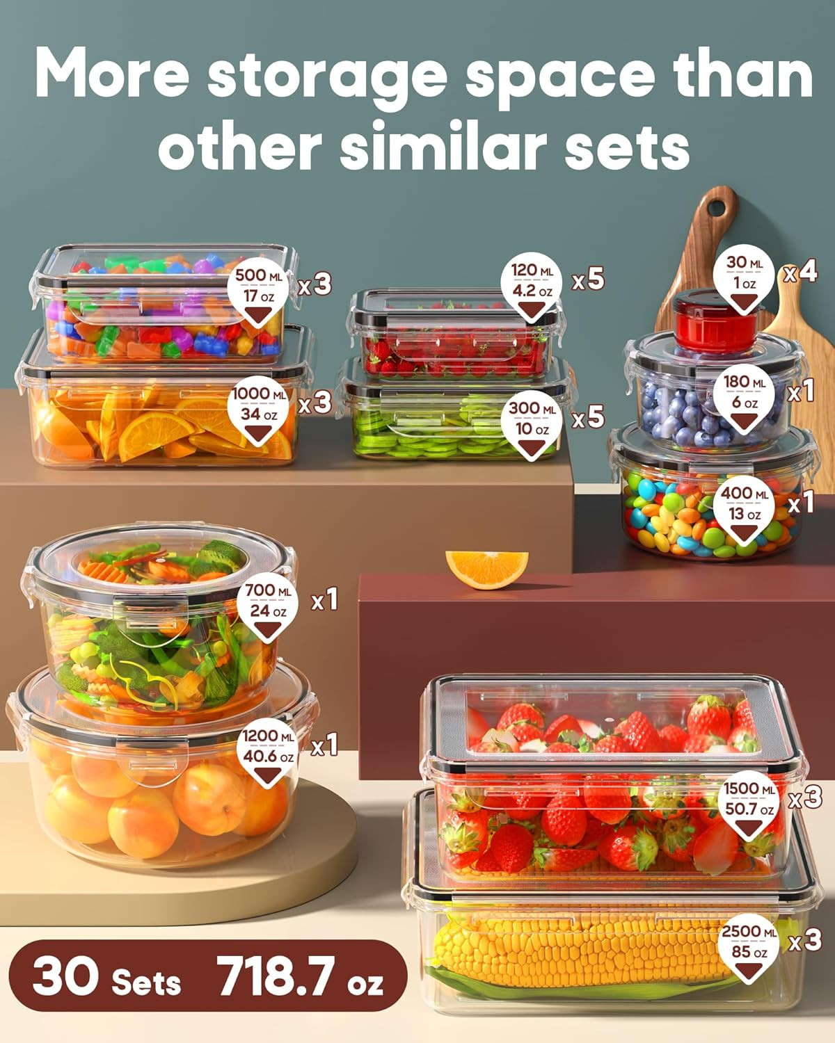 60 PCS Food Storage Containers with Lids Airtight, (30 Lids & 30 Containers) Lea