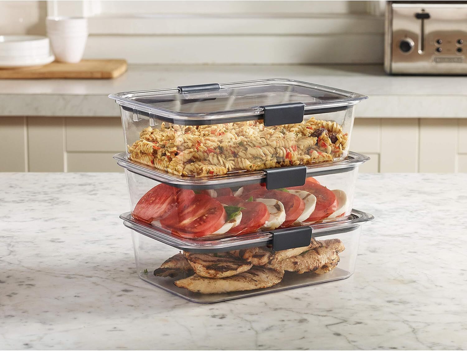 Food Storage Container, Large, 9.6 Cups, Clear, 3-Pack Plastic Clear