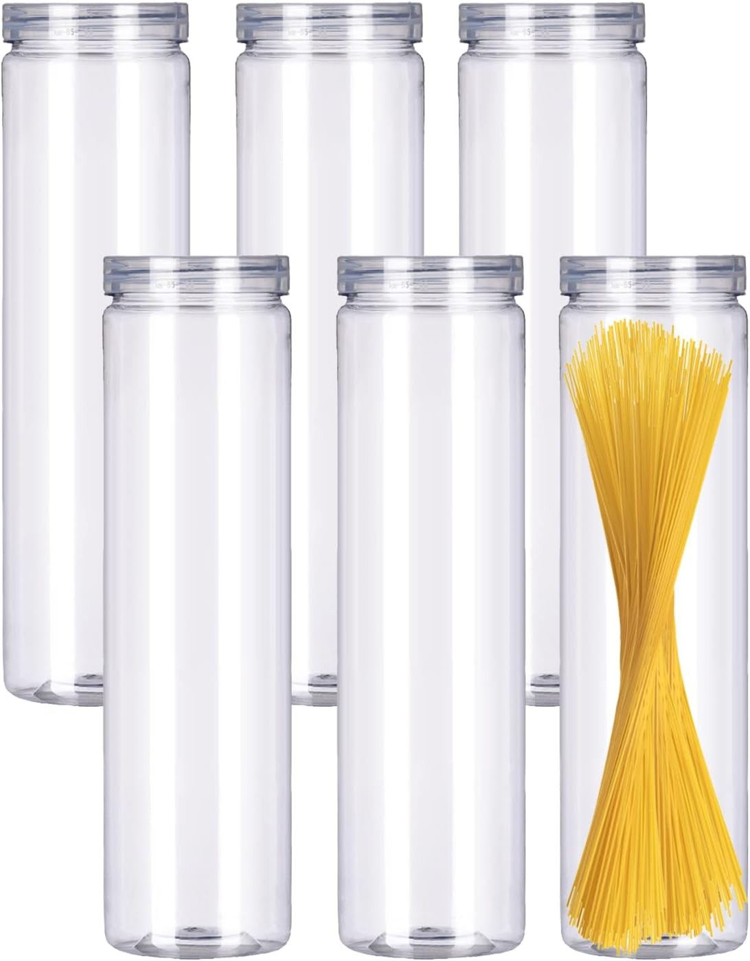 GRZJOPP 6Pcs Spaghetti Pasta Storage Containers with Lids,Tall Clear Pasta St…