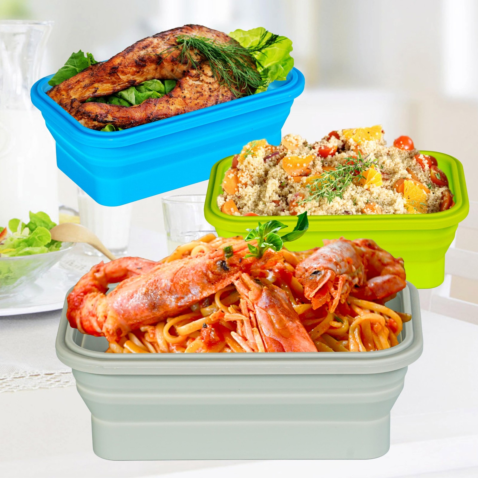 Plus 4PCS Foldable Silicone Food Storage Containers for Kitchen Storage for L…