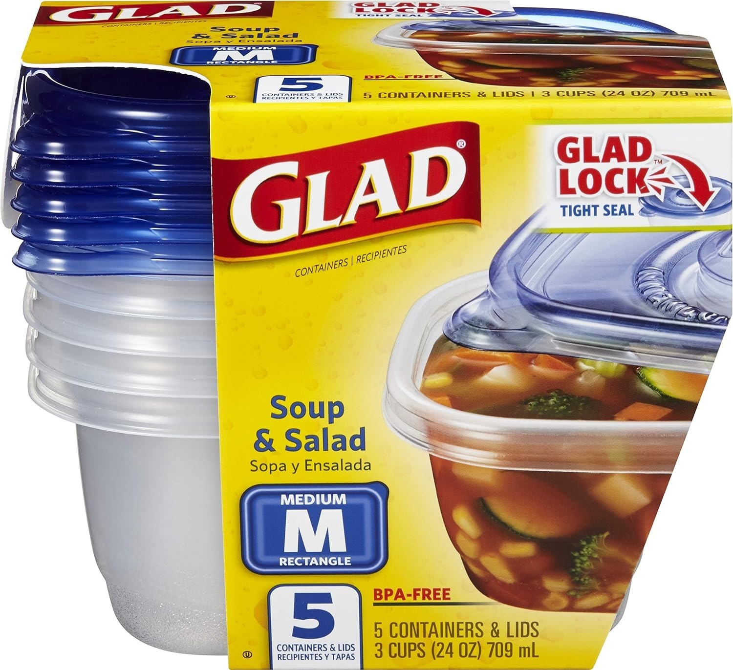 5 Count BPA Free Medium Food Storage Containers – Microwave & Dishwasher Safe
