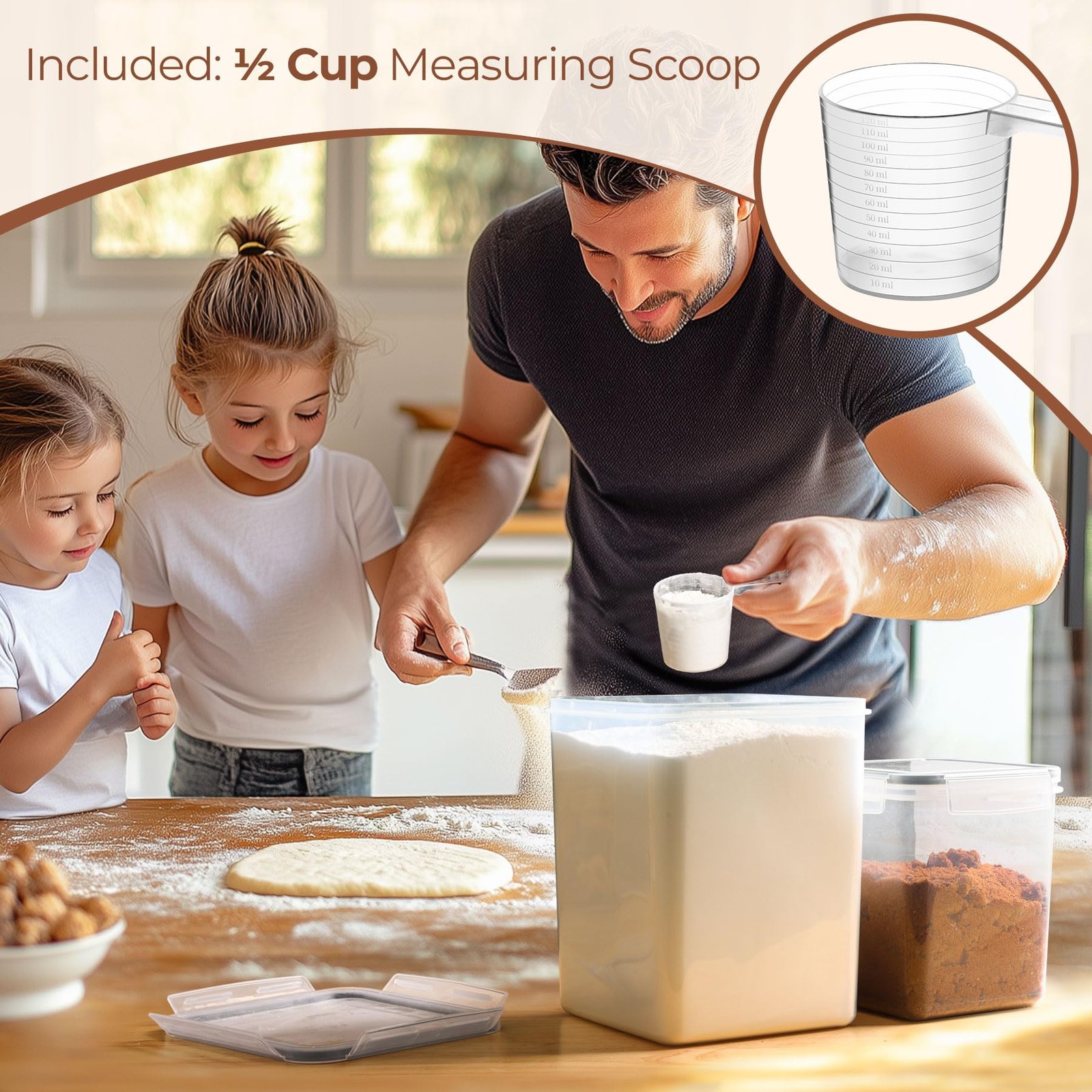 Flour Sugar Storage Containers Set of 3 (5.2L/5.5Qt) (2.5L/2.6Qt*2), Large Ai…