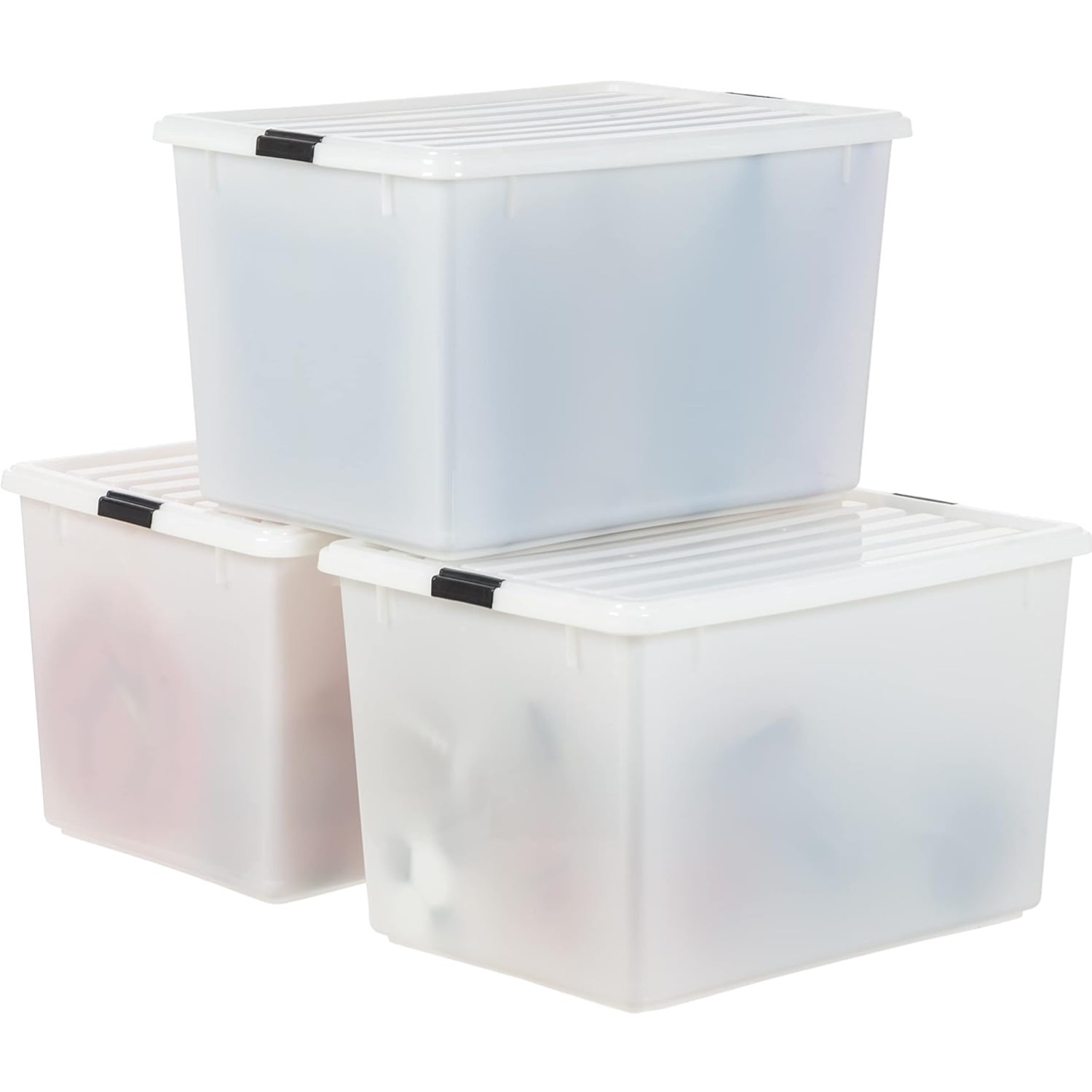 144 Qt Stackable Plastic Storage Bins with Lids, 3 Pack – BPA-Free, Discreet …