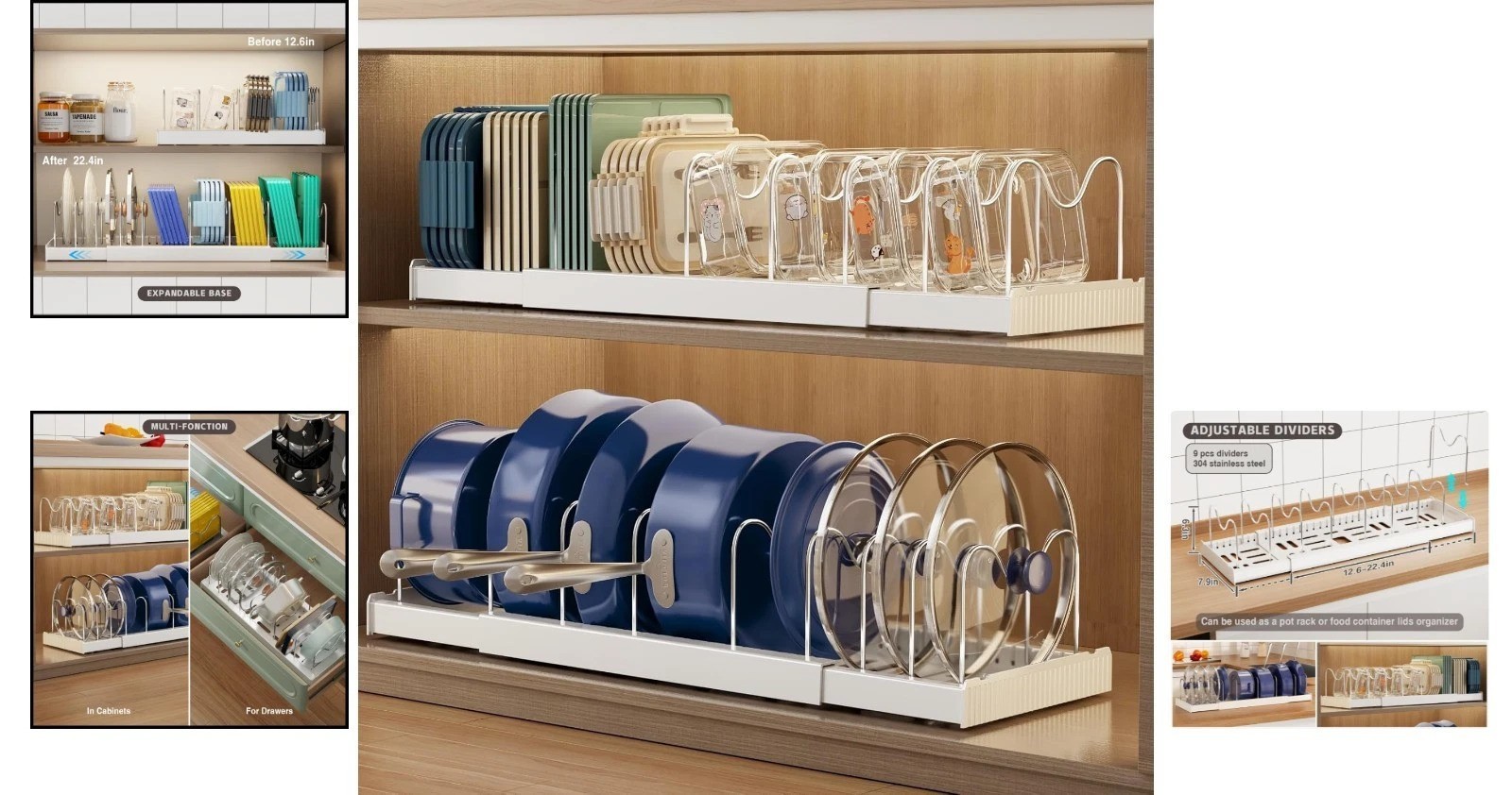 Expandable 2-Pack Pot Organizer with 9 Adjustable Dividers – Kitchen Essential