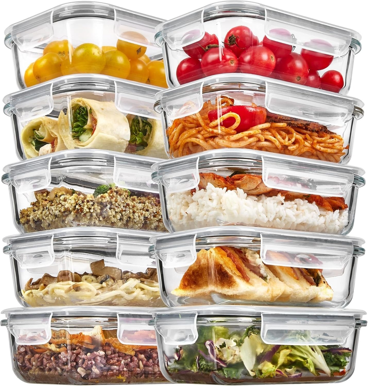Vtopmart 10-Pack 22oz Glass Storage Containers with Snap Airtight Lids