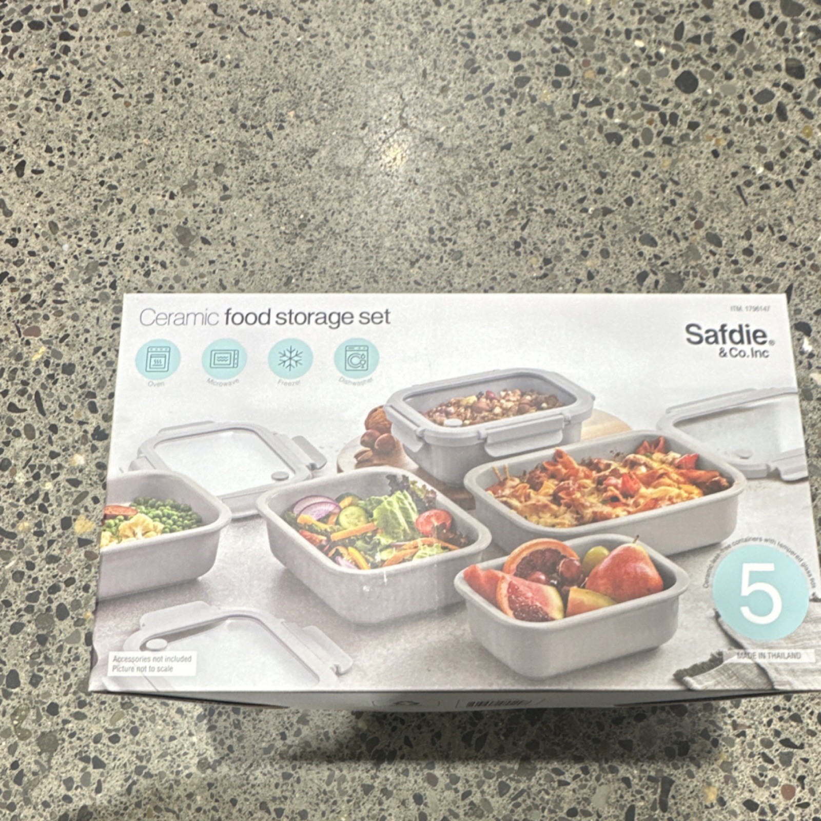 Safdie & Co. Inc Ceramic 5 Piece Grey Rectangular Storage Set, Oven Safe