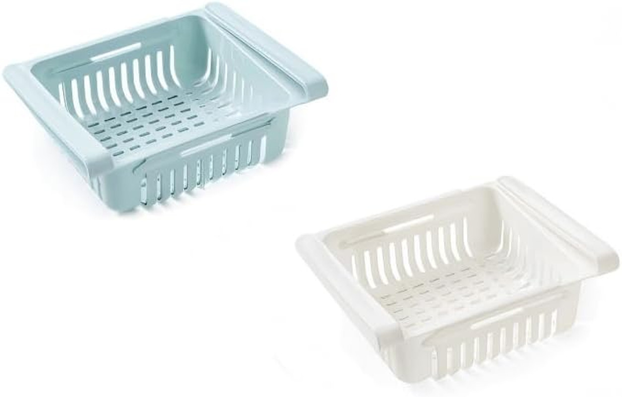 2 Pack Expandable Fridge Organizer Drawers Adjustable Under Shelf Storage Bins