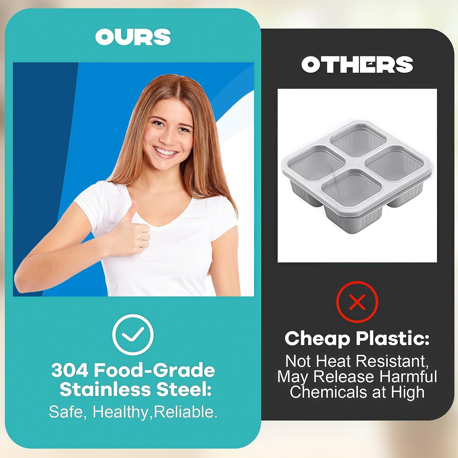 Stainless Steel Snack Containers, 6-Pack Reusable Grab and Go Containers with Le