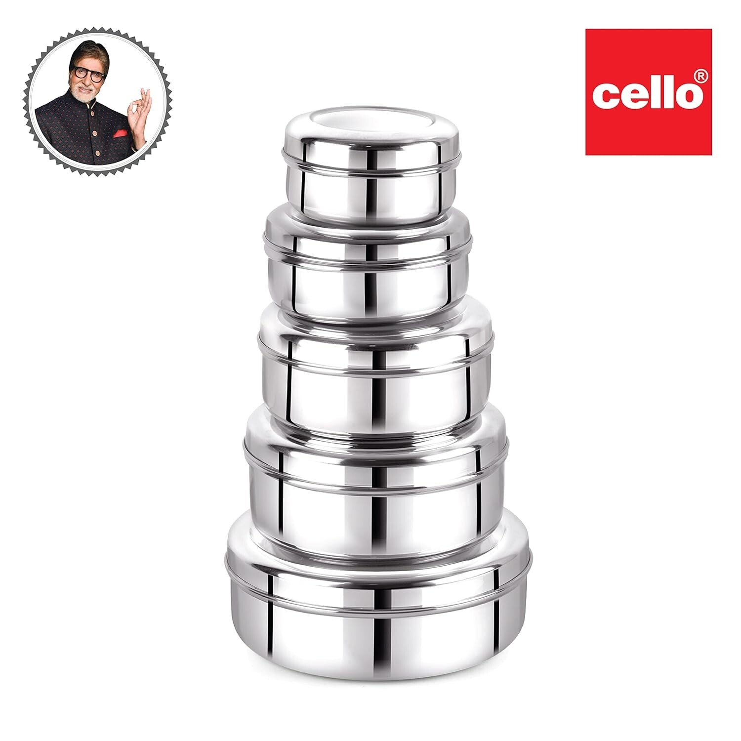 Cello Stainless Steel Canisters Dabba/Food Storage Containers Set of 5 Pcs.