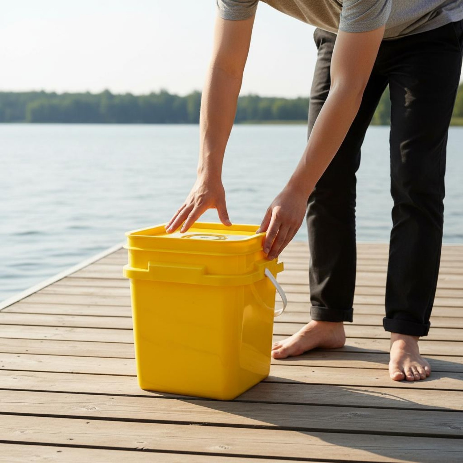 16L Square Pail Thickened Square Plastic Pail Balanced-Carry Grip Handle