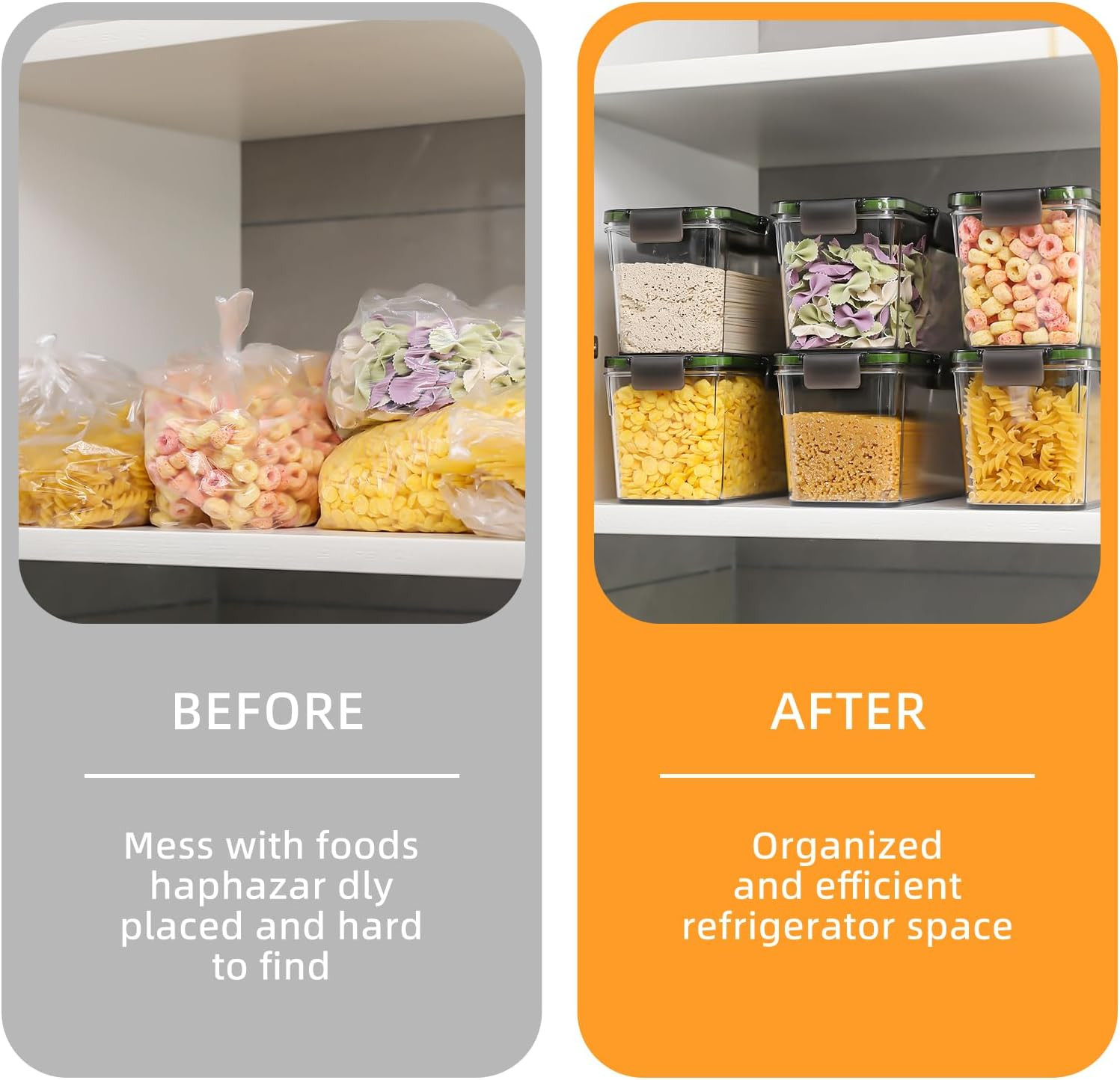 Horizontal Rice and Pasta Storage Containers, Set of 2 (5.2L) Airtight Kitchen C