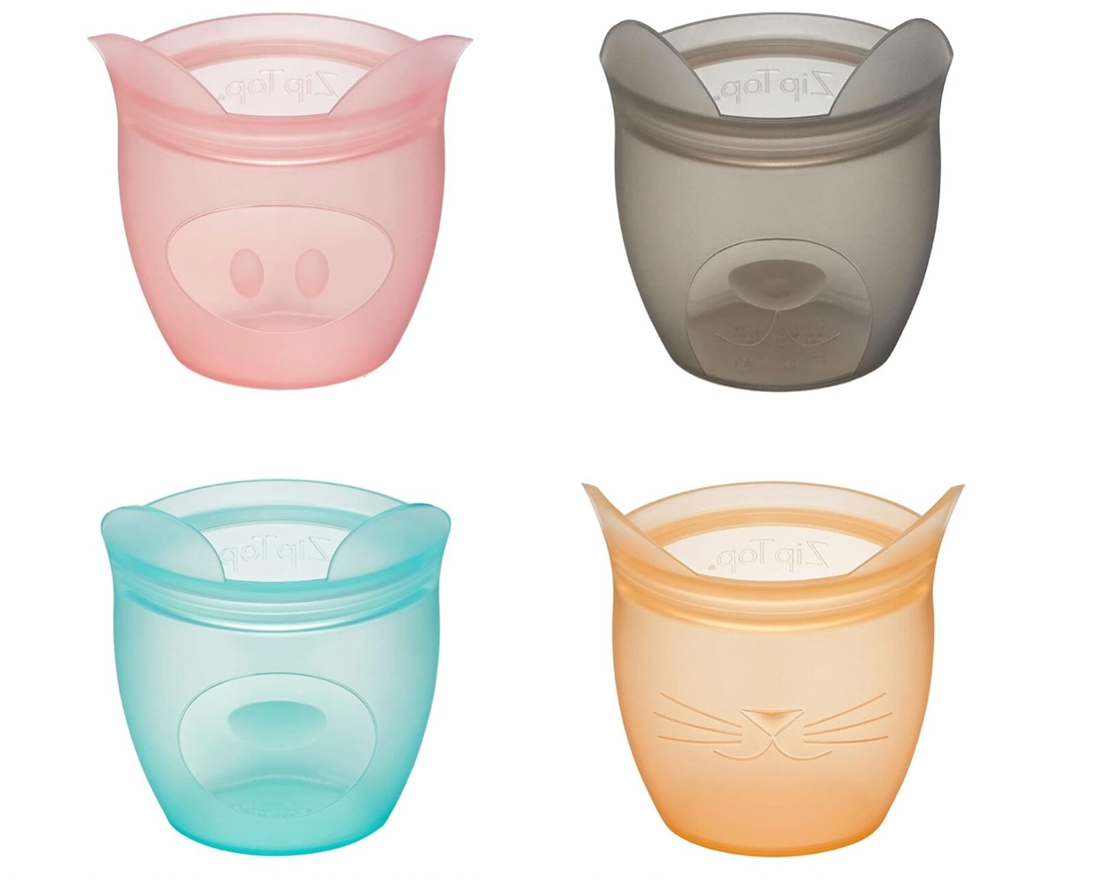 ZIP TOP Baby Snack Containers 4oz (MULTICOLOR) 100% Platinum Silicone 4PK