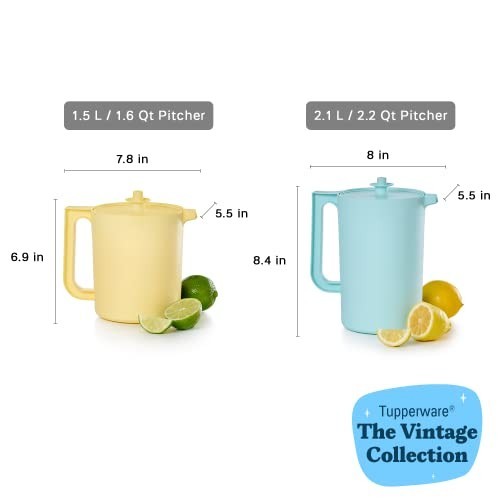 Tupperware Heritage Pitcher Set 2Pc 1.5Qt 2Qt Blue Yellow BPA Free Dishwasher
