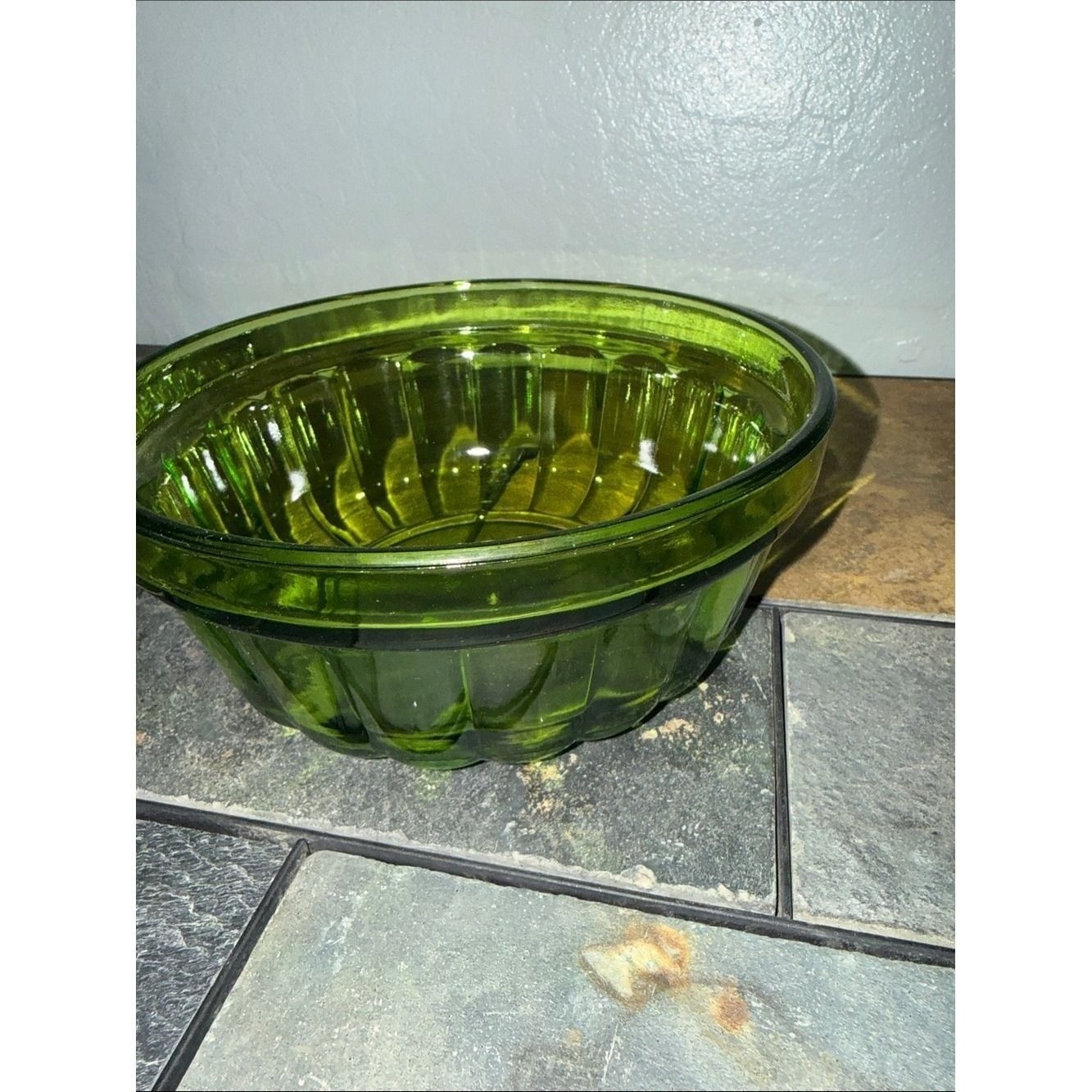 Olive Green Glass Serving Bowl 7in