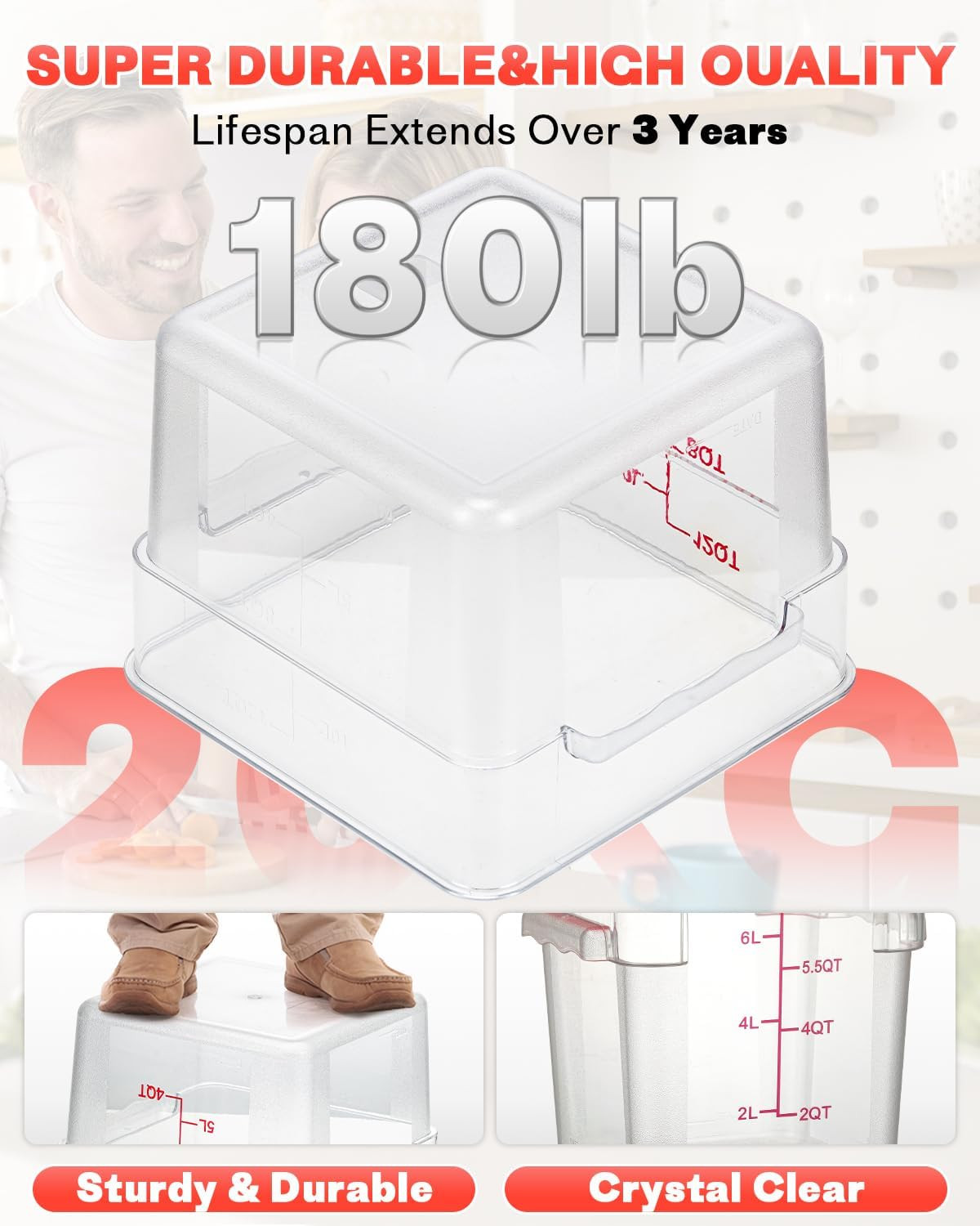 4QT NSF Food Storage Containers: 8 PCS [Food Grade][Hot&Cold Resistant] Commerci