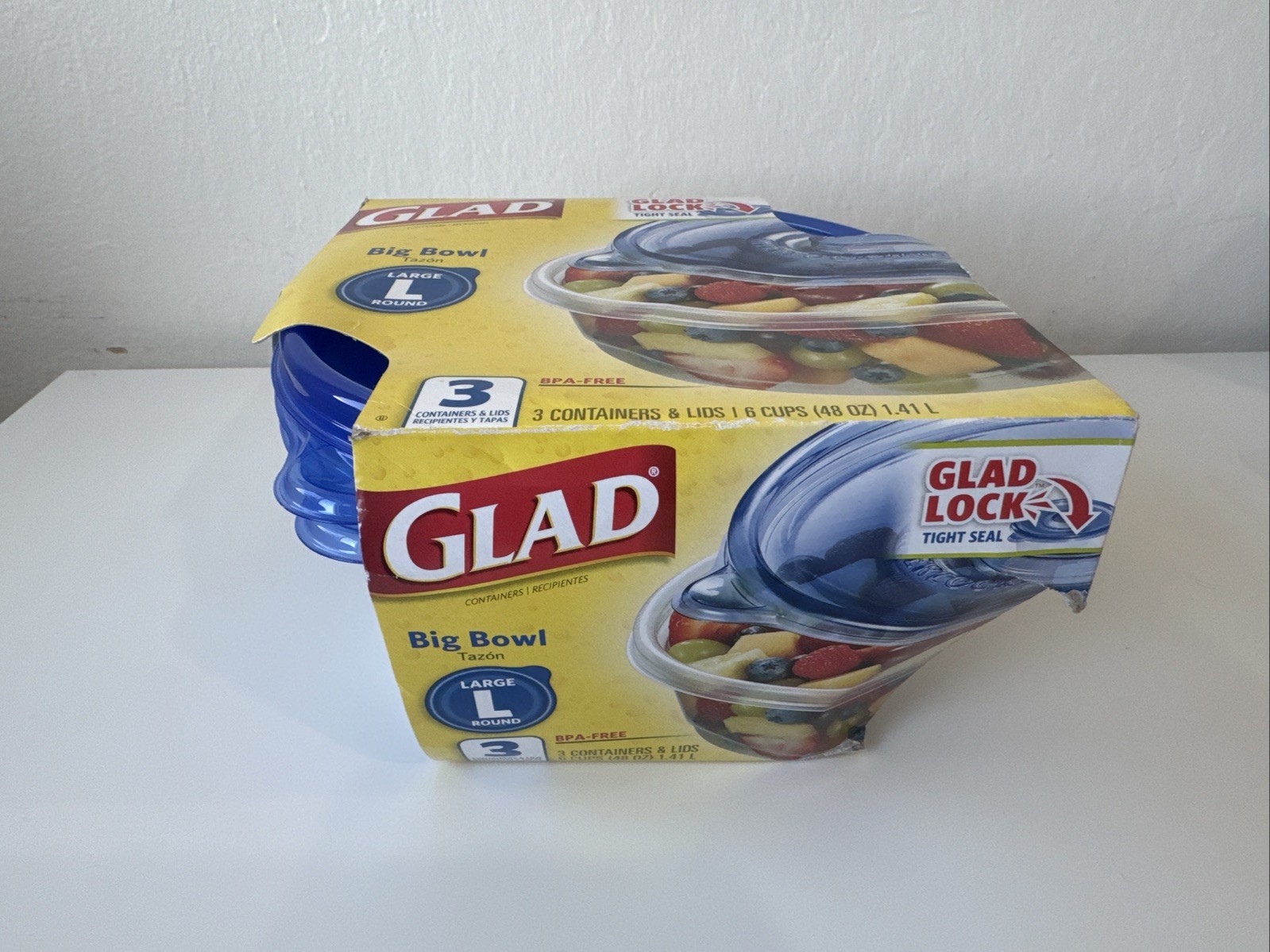 NEW SEALED Glad Big Bowl L Round Food Storage Containers 48 oz 3 Ct BPA Free NOS