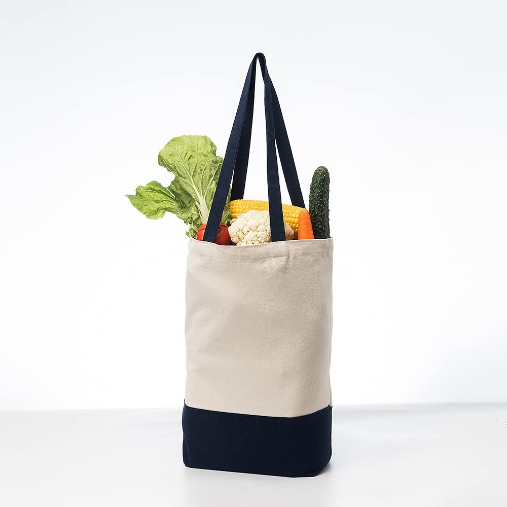 Azuca Canvas Bags Heavy Duty 12 Oz Bottom Gusset Grocery Beach Shopping Bag