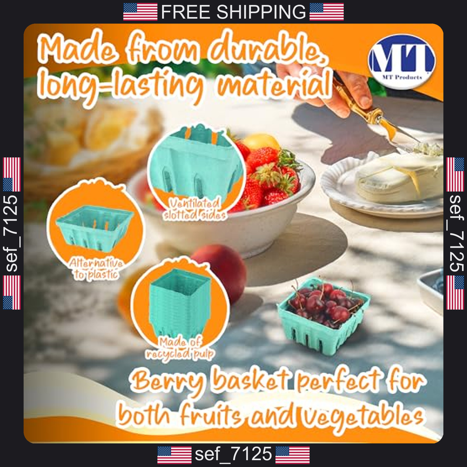 MT Products Green Berry Basket 1/2 Pint – Molded Pulp Fiber Vented Produce