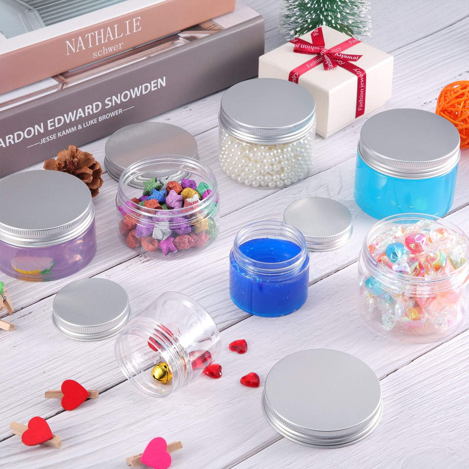 12 Pack Clear Plastic Storage Favor Jars Wide-Mouth Plastic Containers with Lids