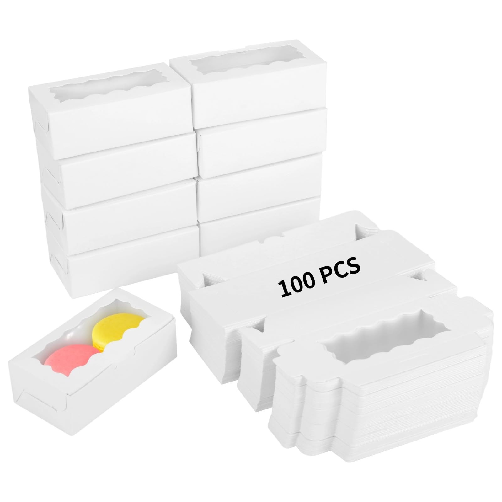 100 PCS 4.1×2.2×1.4 Inch Bakery Box With Window For Candy Cookie Treats