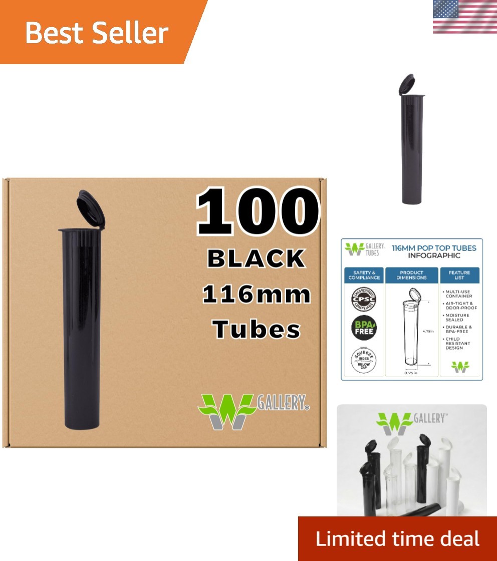 Bulk Pack of 100 Durable Black Pop Top Tubes – Odor Proof & Moisture Resistant