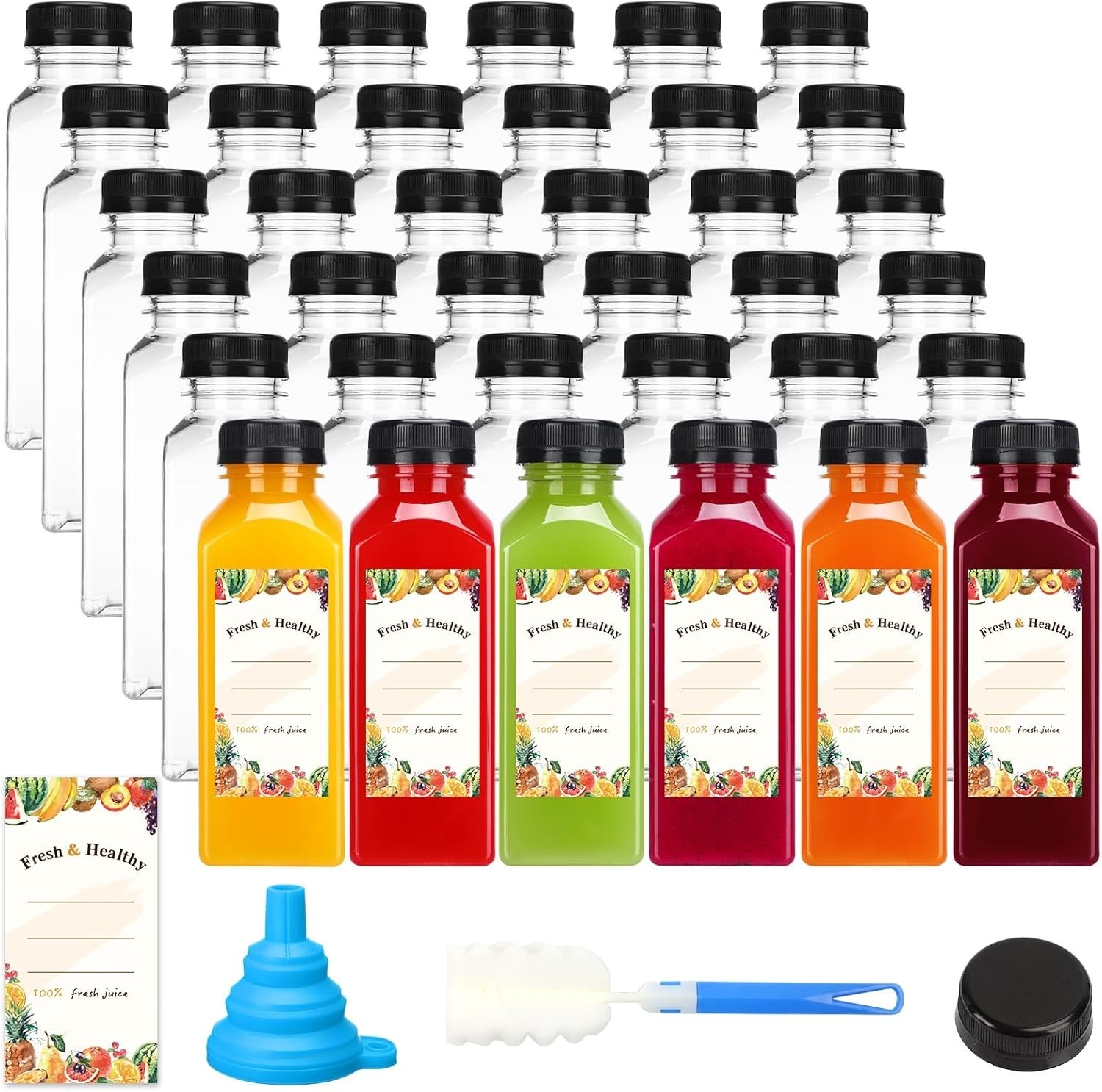 128PCS 12oz Plastic Juice Bottles with Caps Reusable Beverage Containers