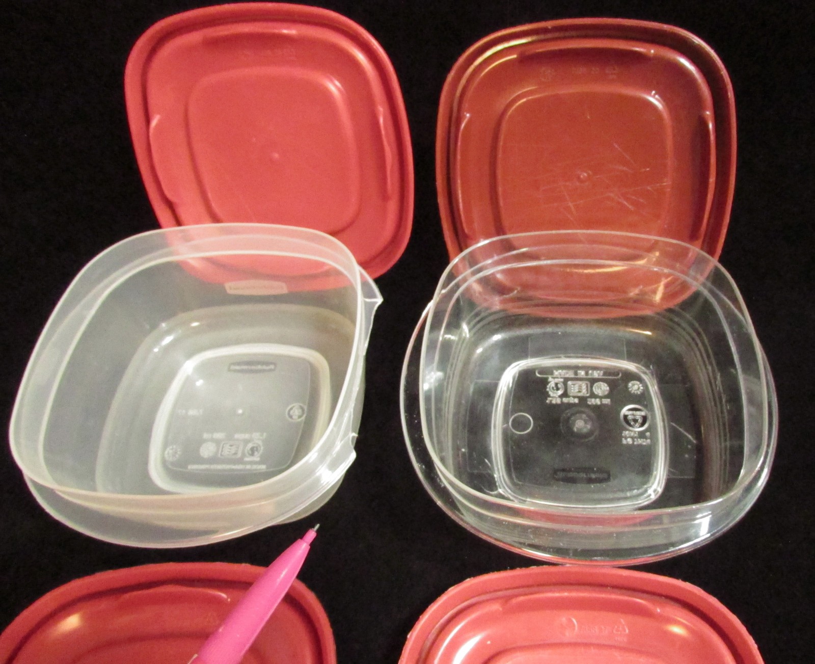 Lot Of 4 RUBBERMAID Easy Find 1.25 Cup CONTAINERS 7J56 7H74 with Red LIDS 7J58