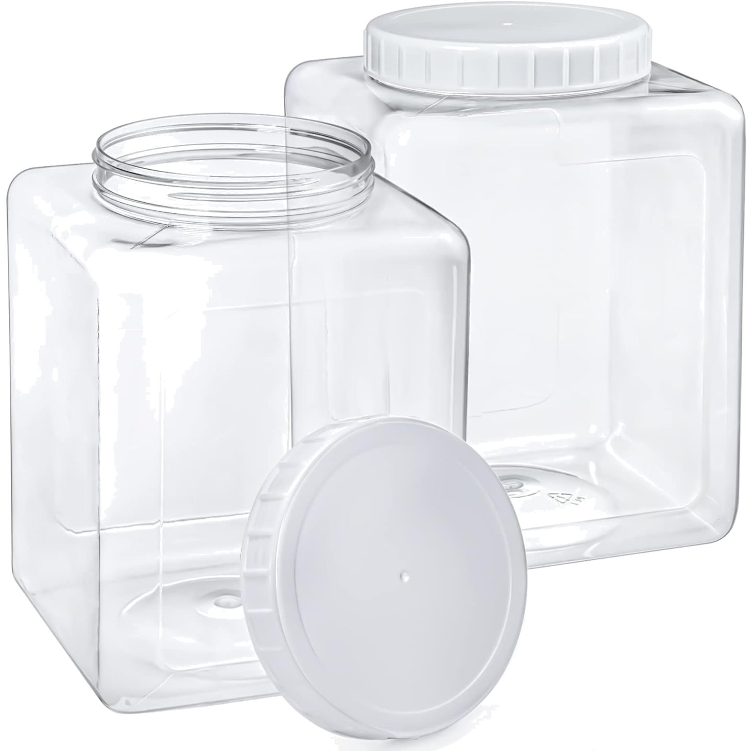 2 Pack 1.3 Gallon Large Plastic Storage Jars with Screw-on Lids, Wide Mouth A…