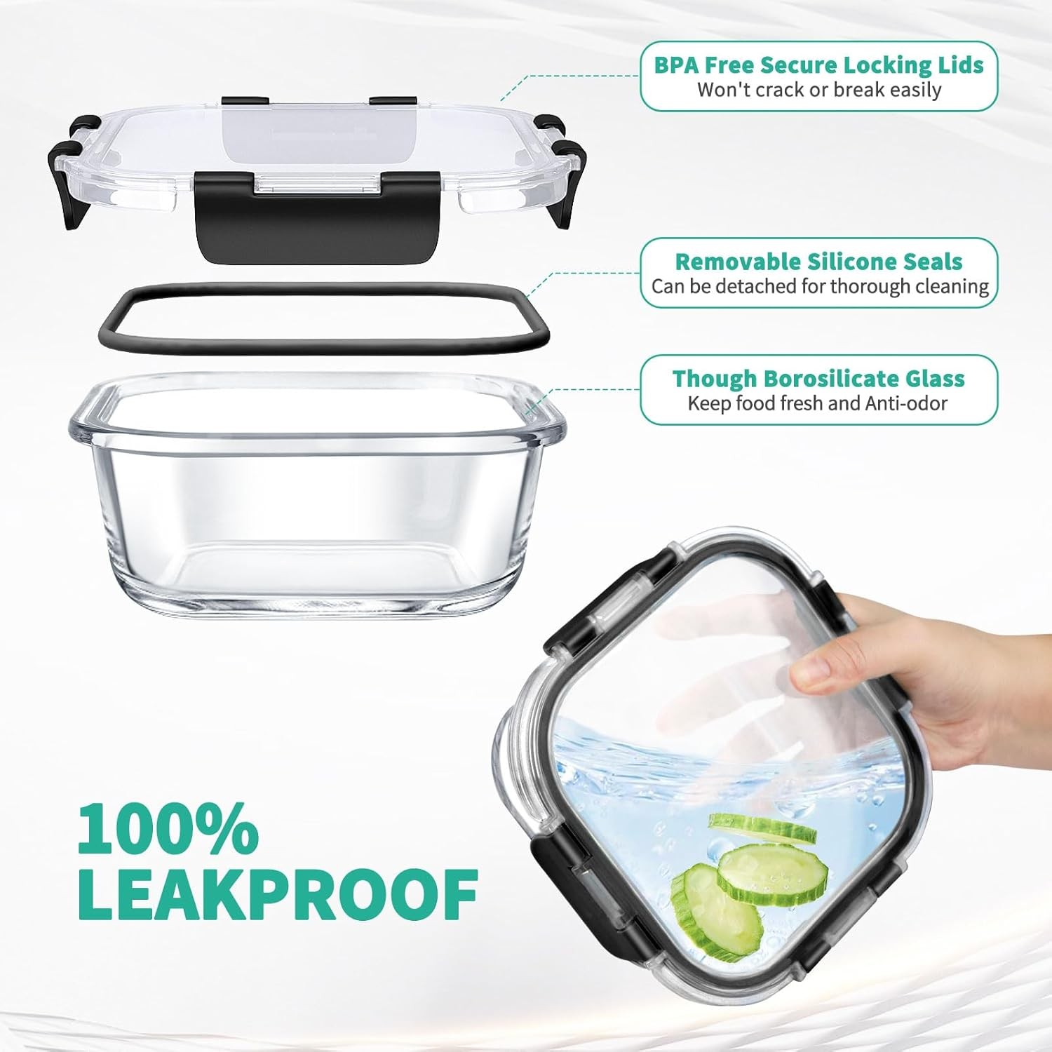 34pcs Glass Food Storage Containers W/ Lids Set Airtight Glass Meal Prep