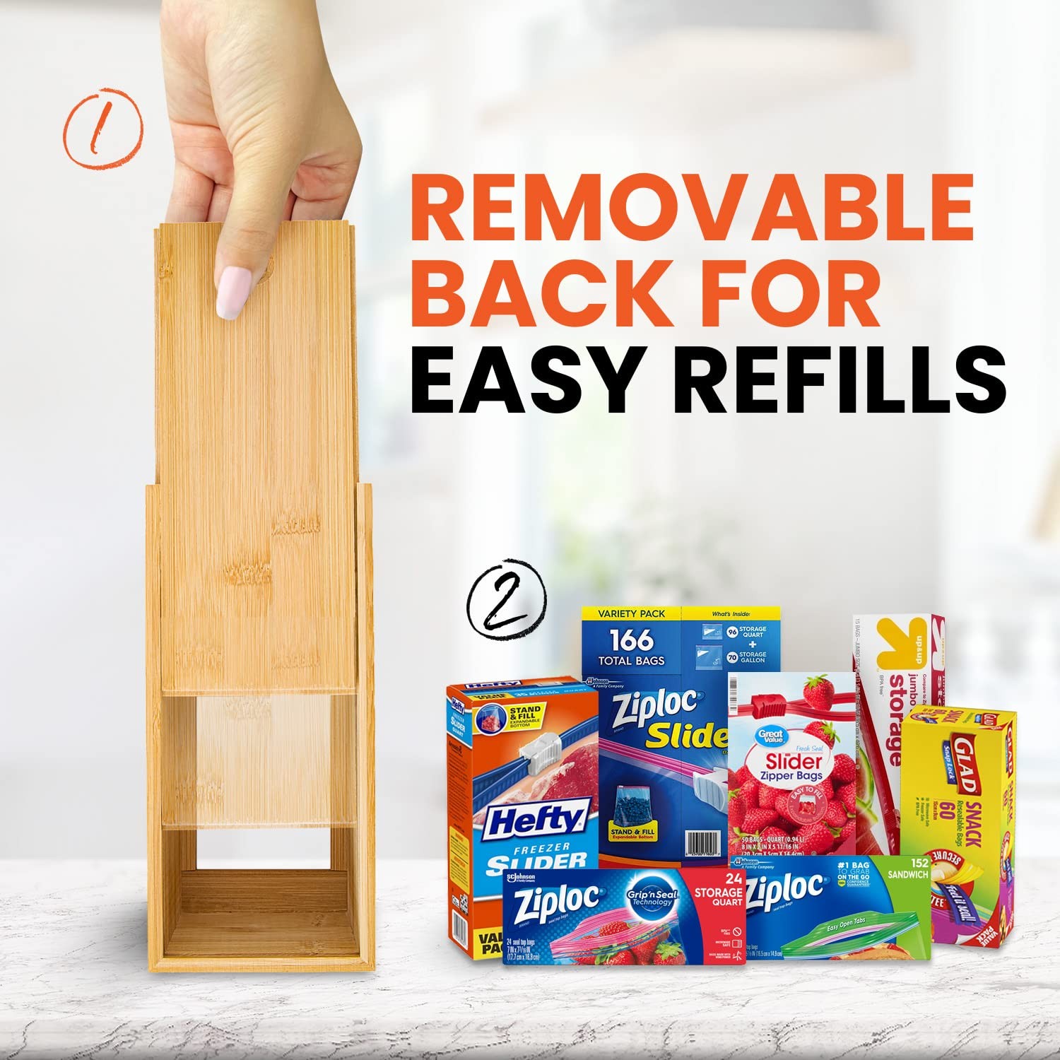 mHomeAid Bag Storage Organizer – Bamboo Food Plastic Baggie Holder, Dispenser…