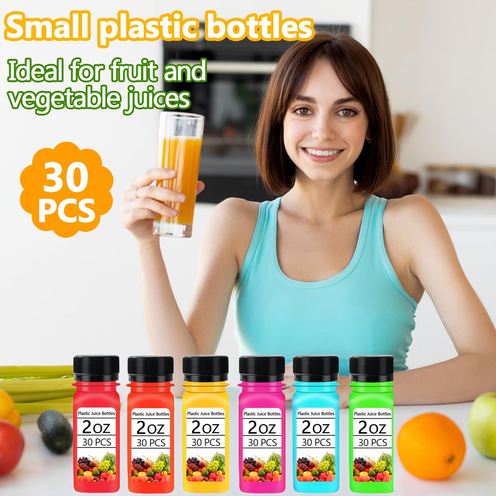 30PCS 2oz Small Plastic Shot Bottles with Caps,Reusable Clear Juice Container…