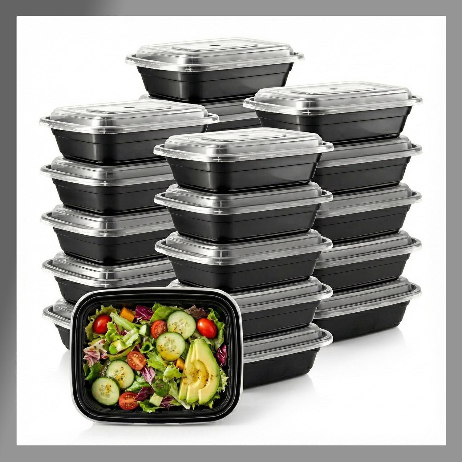 Pokanic Meal Prep Containers [10 Set] x [16 oz] with Lids, 1 compartment, Sta…