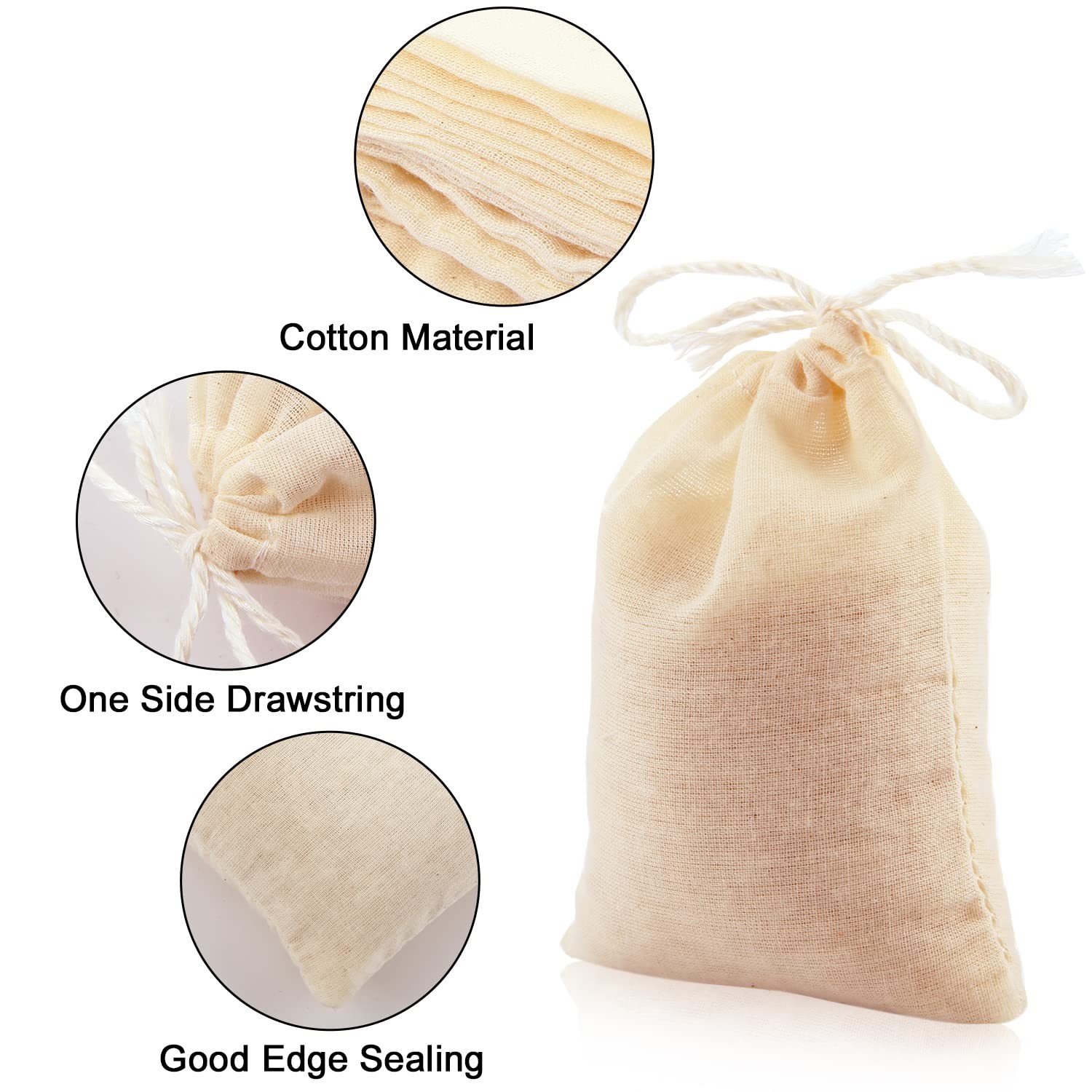 Boao 50 Pcs Cheese Cloth Tea Bags 4 x 3 Inch for Straining 4 x 3 Inch, Beige