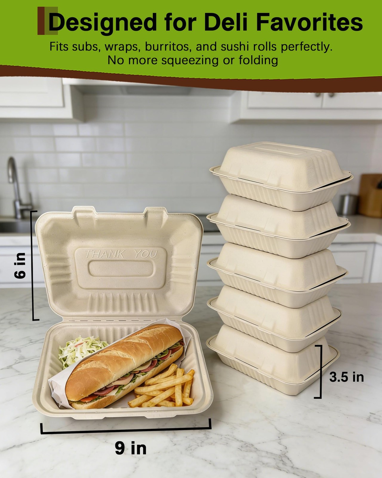 50 Pack 9×6 Inch Compostable Clamshell Containers, Biodegradable To Go Boxes …