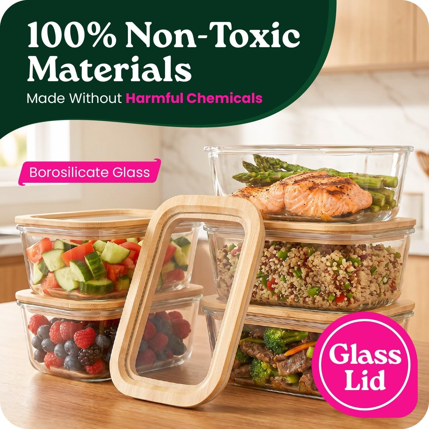 6-Pack Glass Food Storage Containers with Clear-Top Bamboo Lids – Plastic Free 2